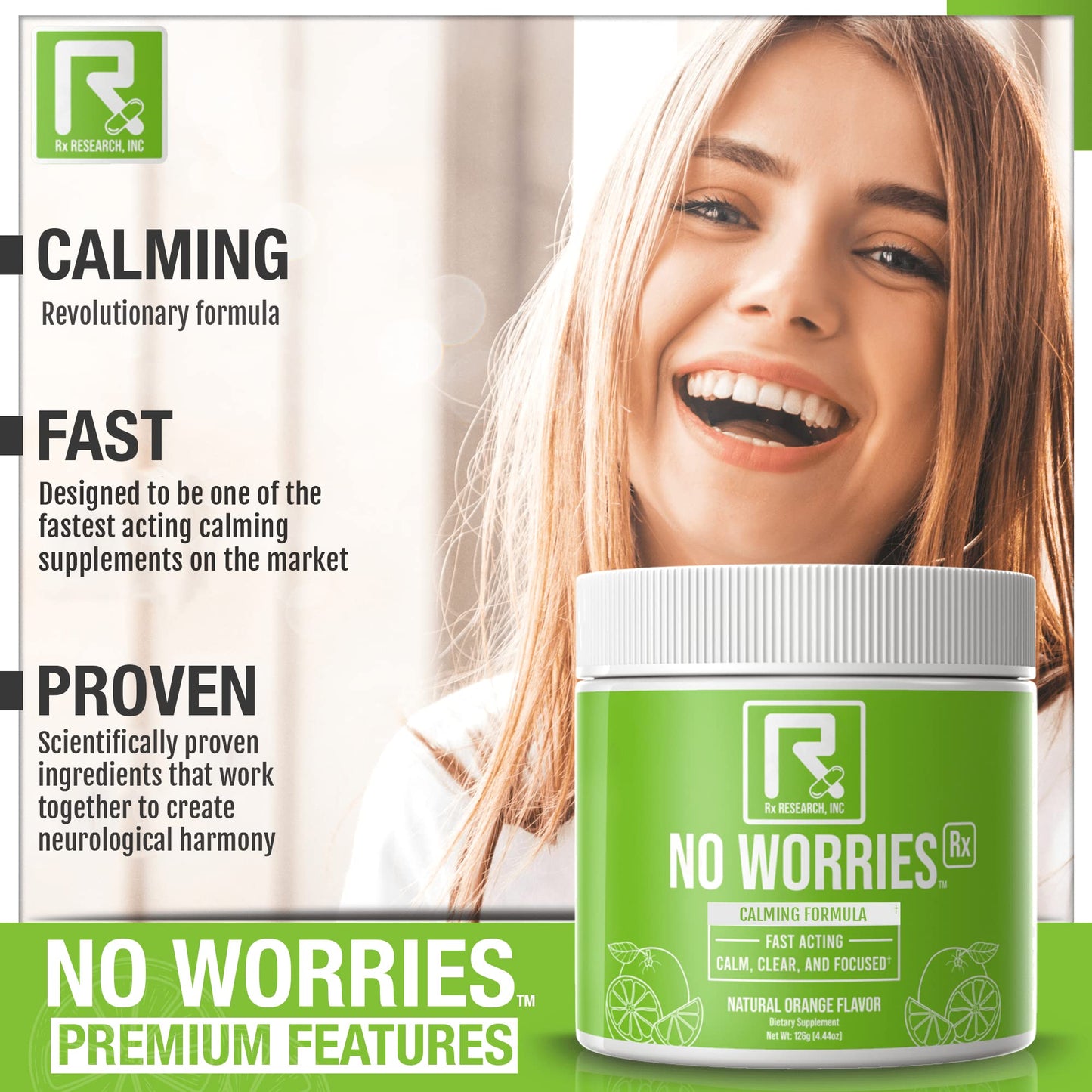 Rx RESEARCH, INC NO Worries Rx GABA L-Theanine L-Glycine Betaine Anhydrous Kava Kava Extract L-Taurine DMAE - Fast Acting Powder 4.44 oz