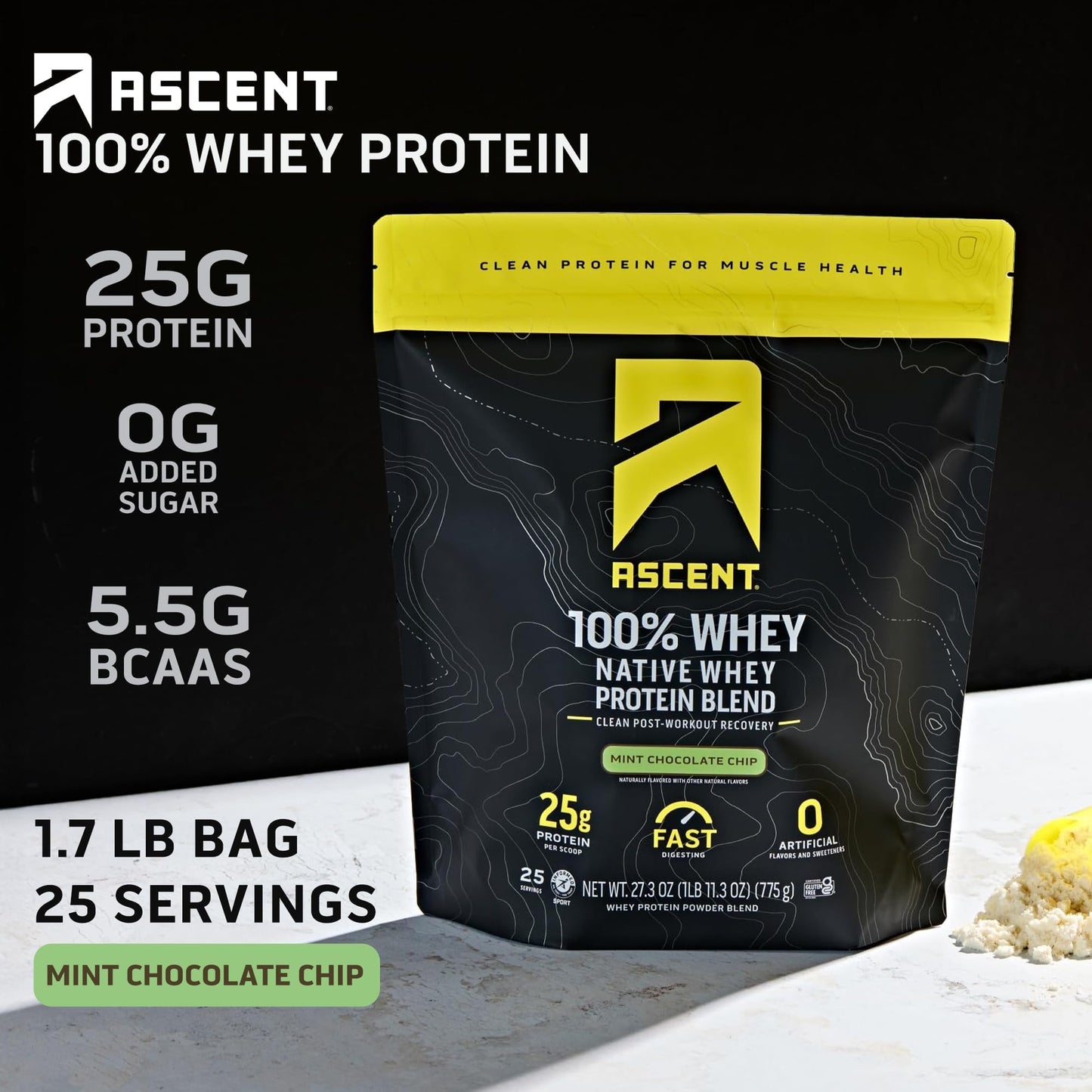 Ascent 100% Whey Protein Powder Mint Chocolate Chip, 1.71 lb, 27.3 Servings