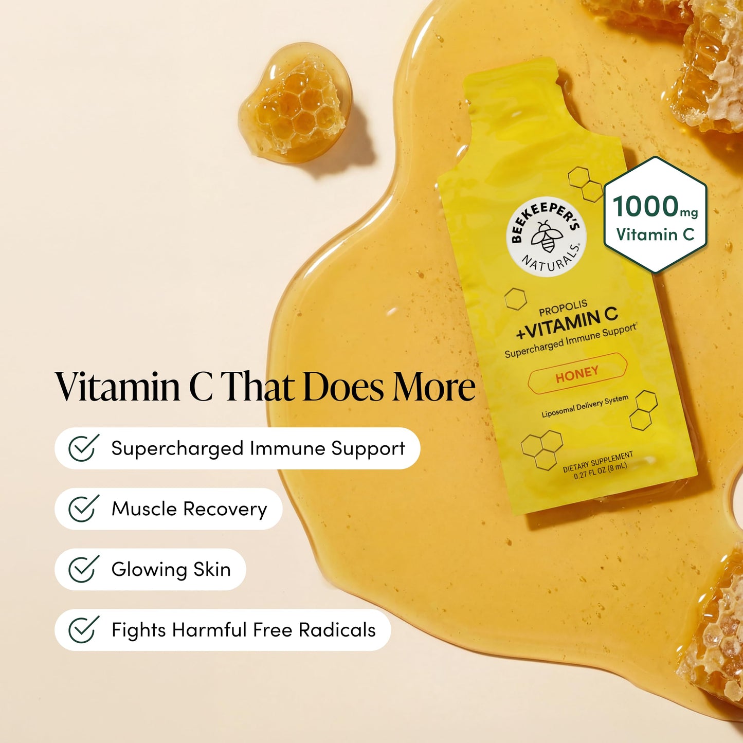 Beekeeper's Naturals Propolis Liposomal Vitamin C Powder, 30 Packets