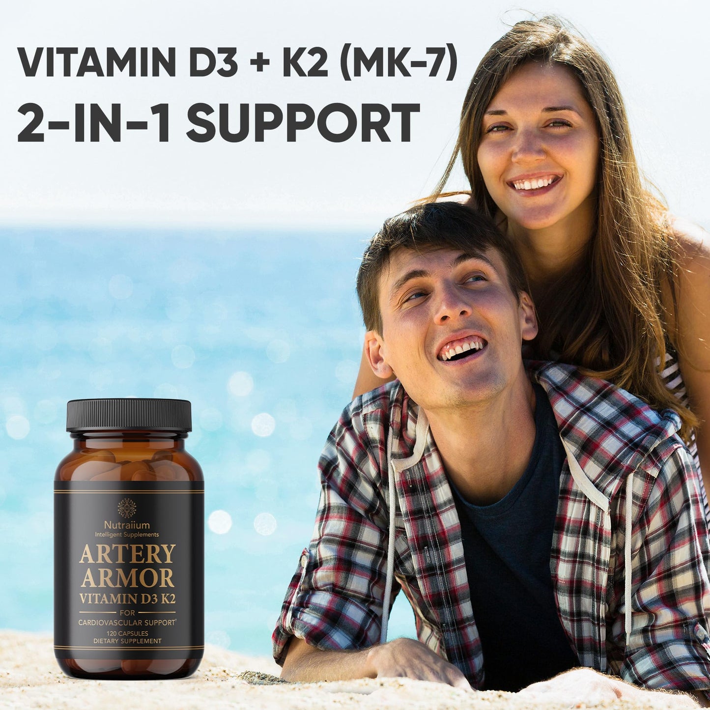 Nutraiium Vitamin D3 K2 Supplement 5000 IU 100 mcg MK7 High Potency D3+K2, 120 Capsules