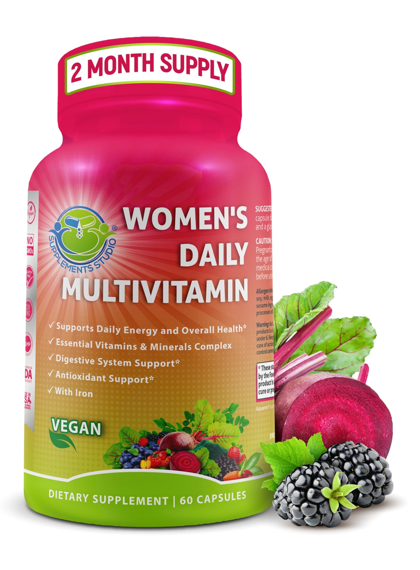 SUPPLEMENTS STUDIO Women's Daily Multivitamin with Iron Capsule, 60 Count