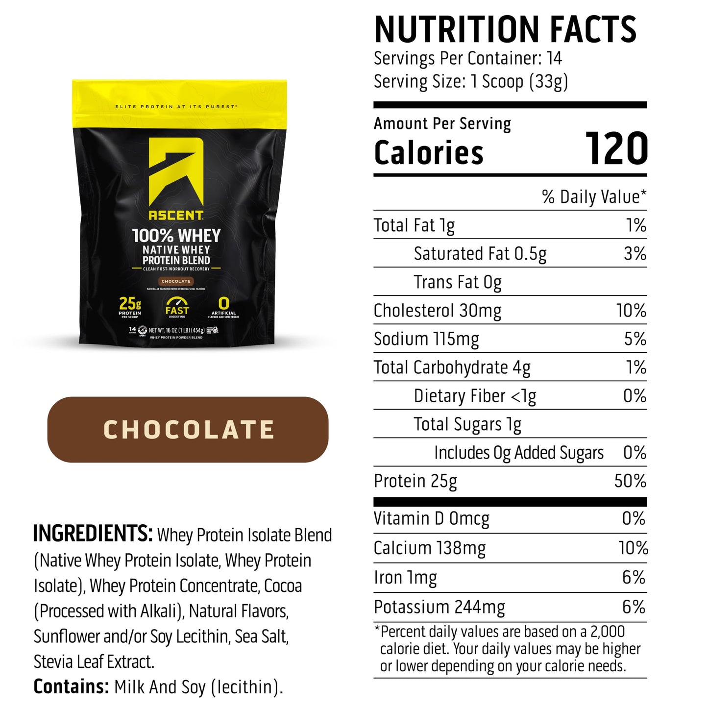 Ascent 100% Whey Protein Powder 1 lb