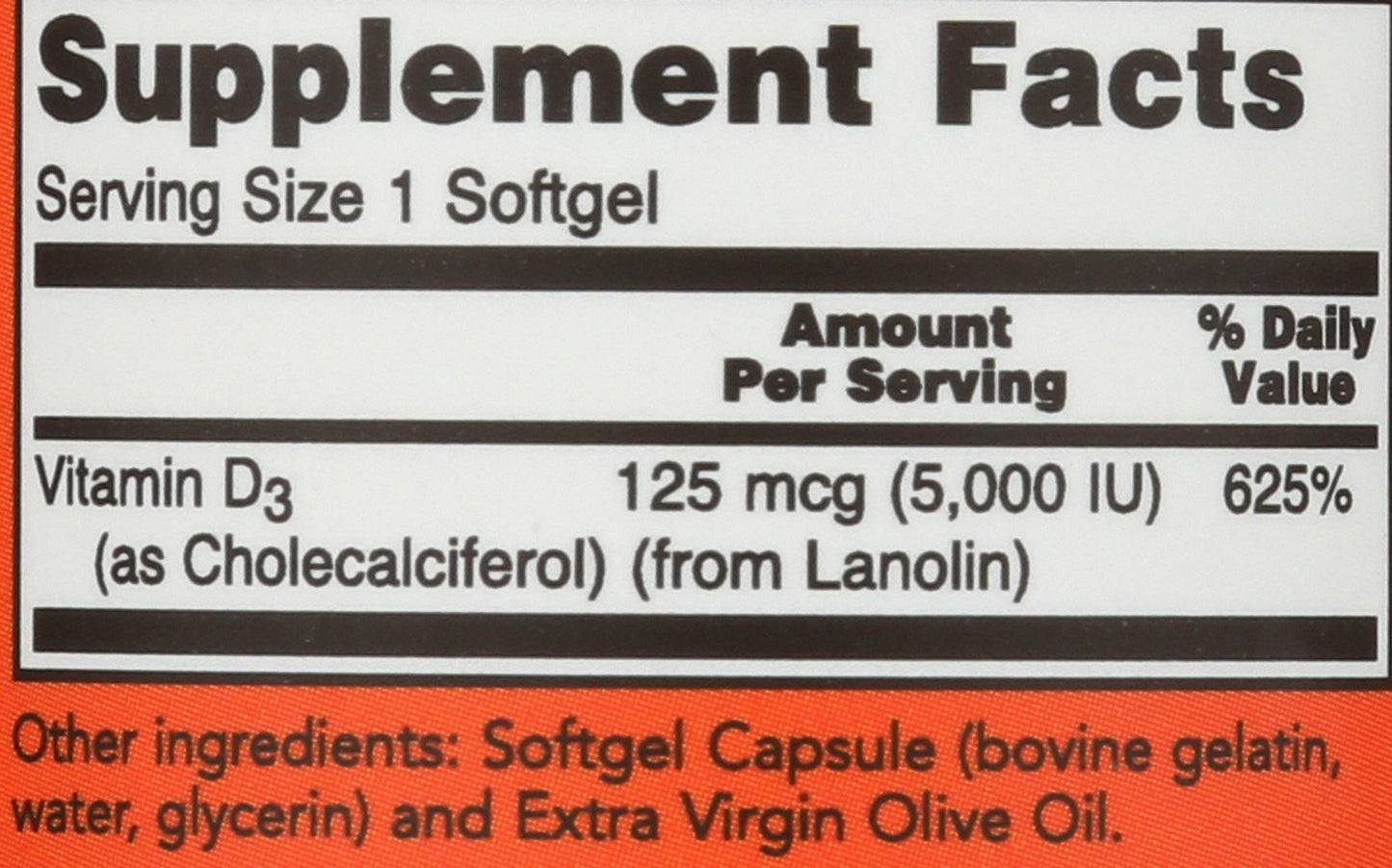 NOW Foods Vitamin D3 5000 IU Capsule, 2 Pack