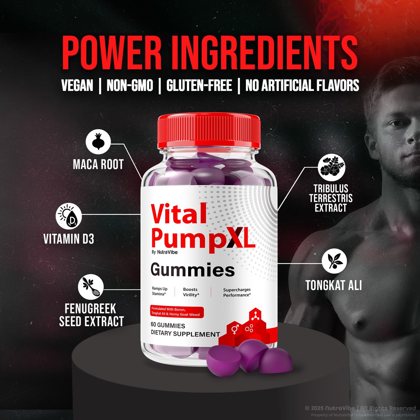 NutraVibe Vital Pump XL Testo Gummies, 60 Gummies