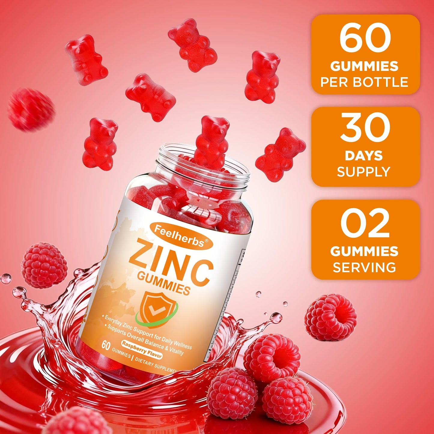 Feelherbs Zinc Gummies for Women Immune & Skin, 60 Count