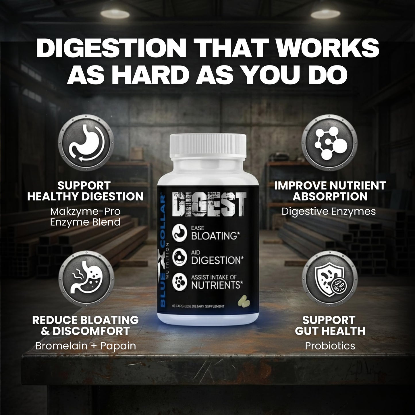 BLUE COLLAR NUTRITION Digestive Enzyme Complex 60 Capsules