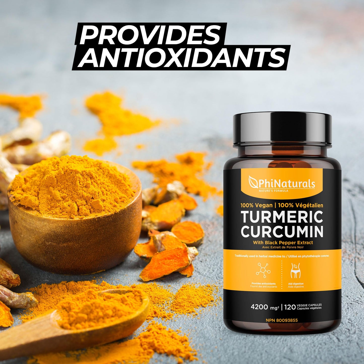 PhiNaturals Turmeric and Black Pepper Extract 1500 mg per Serving Capsule, 120 Count