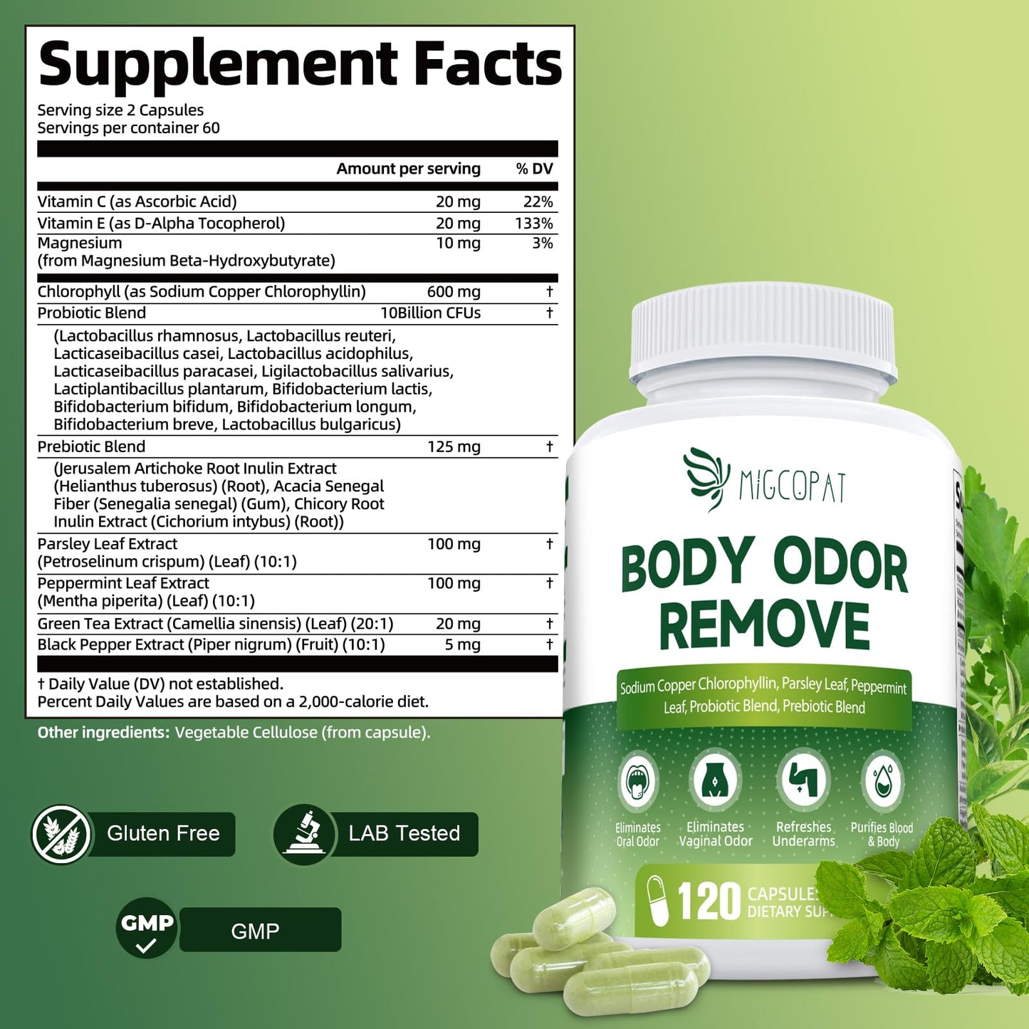 Migcopat Chlorophyll Body Deodorizing Supplement Capsules, 240 Capsules