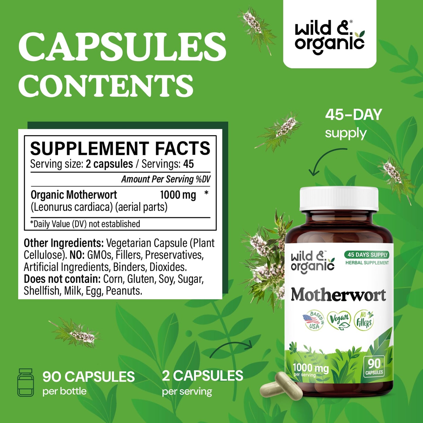 Wild & Organic Motherwort Capsules 90 Capsules