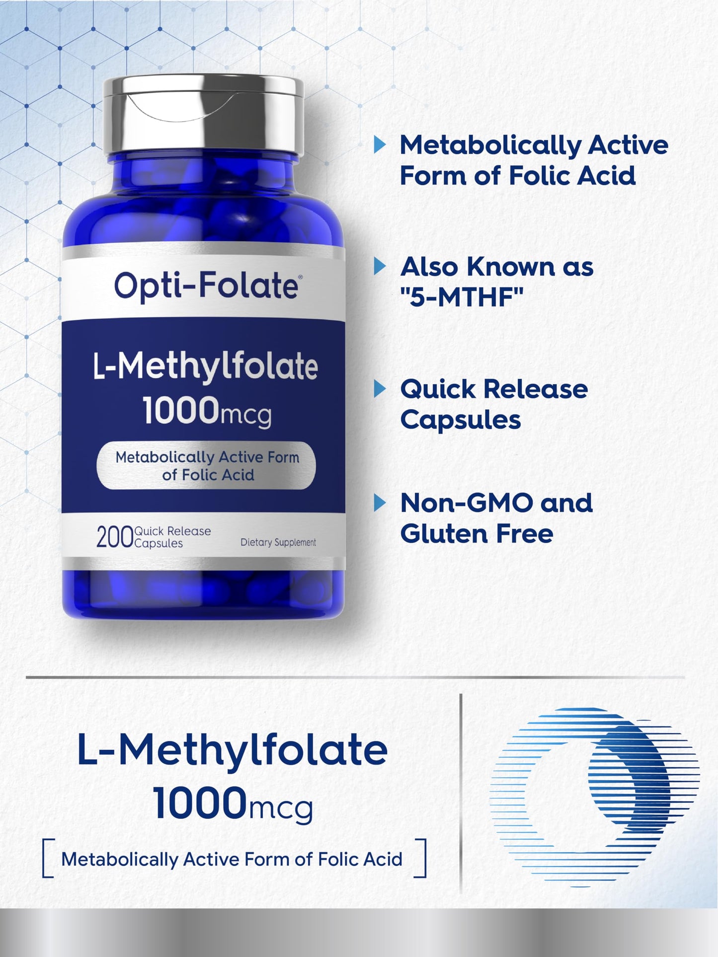 Carlyle L-Methylfolate 1000mcg Capsules, 200 Capsules
