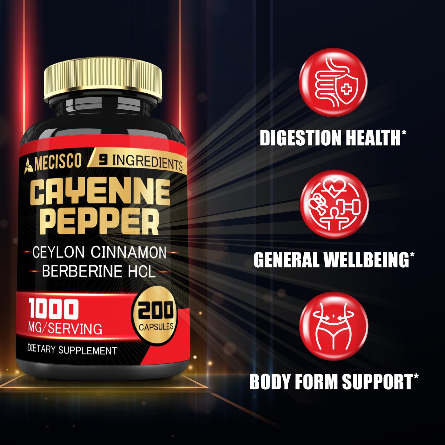 Mecisco Cayenne Pepper Capsules, 200 Capsules
