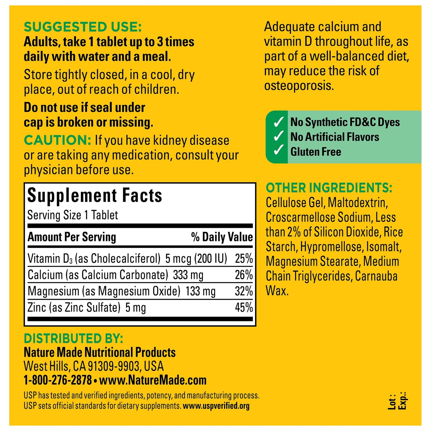 Nature Made Calcium Magnesium Zinc with Vitamin D3 300 Tablets