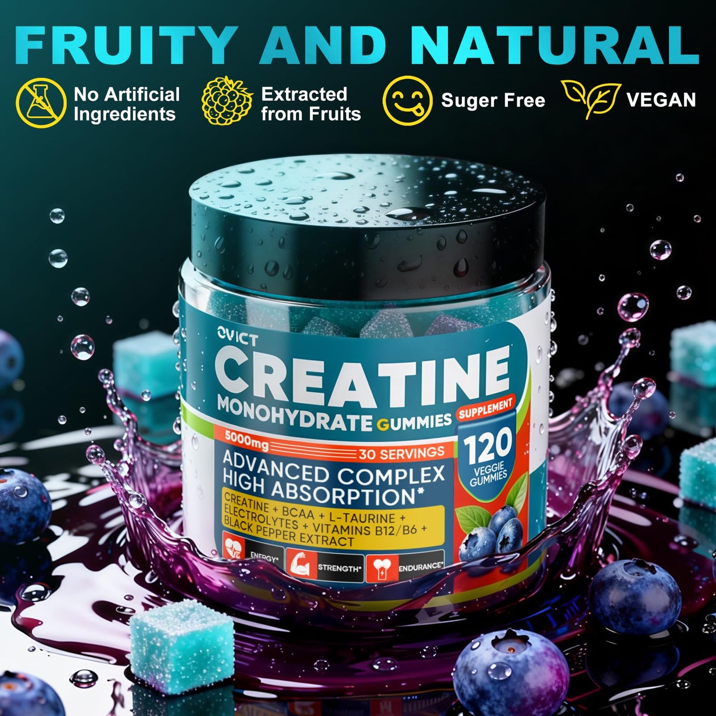 OVICT Creatine Monohydrate Gummies 120 Count