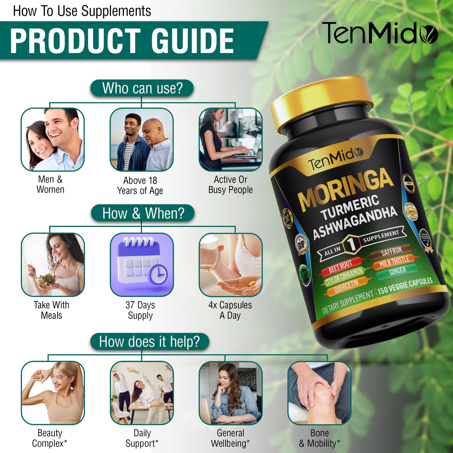Tenmido Moringa Oleifera Supplement Capsule 150 Count