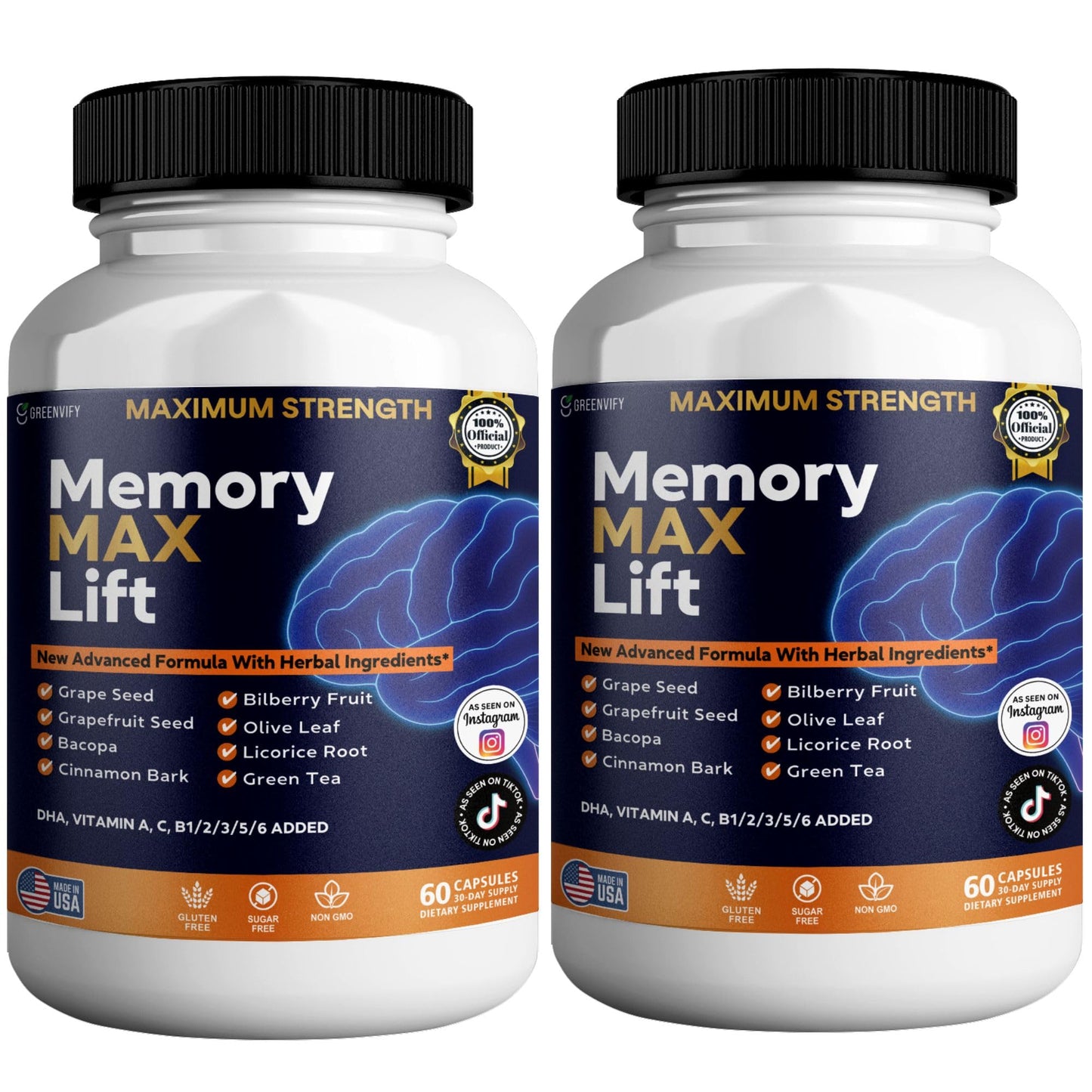 GREENVIFY Memory MAX Lift Brain Support Supplement Capsule, 120 Capsules