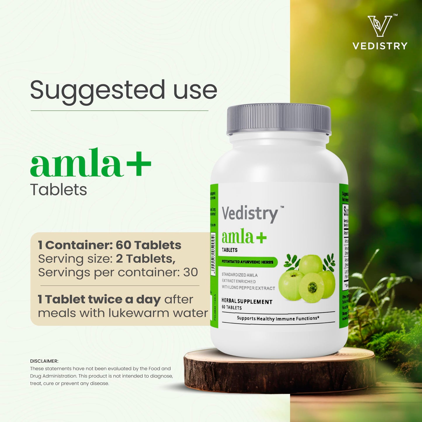 Vedistry Amla Supplement 1100mg Indian Gooseberry Tablet, 60 Tablets