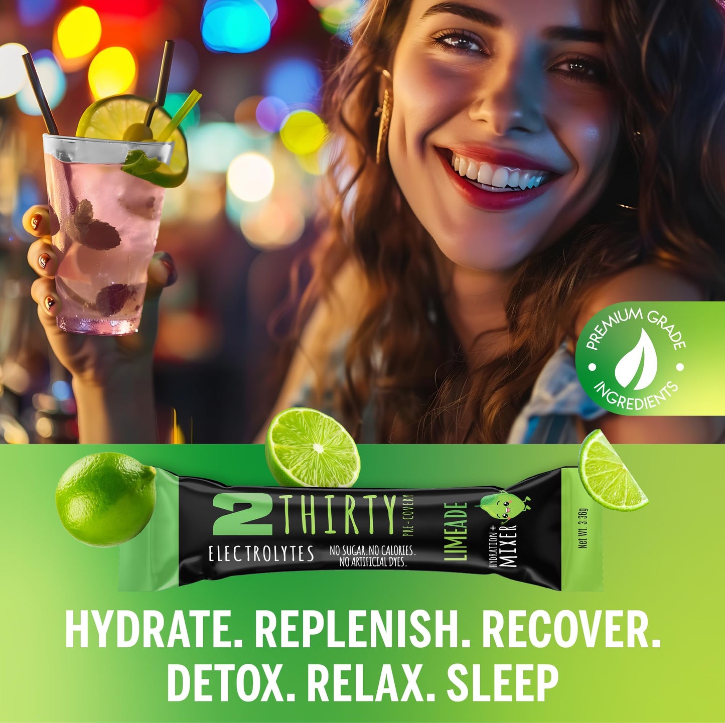2THIRTY PRE-COVERY Hydration + Mixer Limeade Powder 0.7 oz