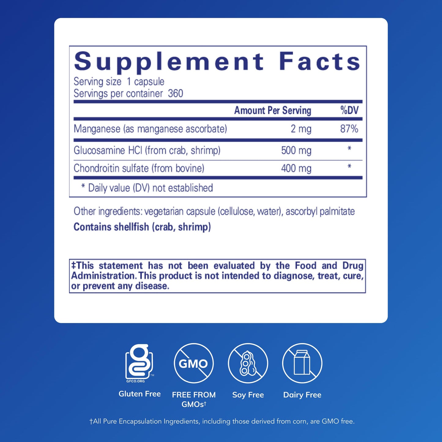 Pure Encapsulations Glucosamine Chondroitin with Manganese Capsule, 360 Capsules