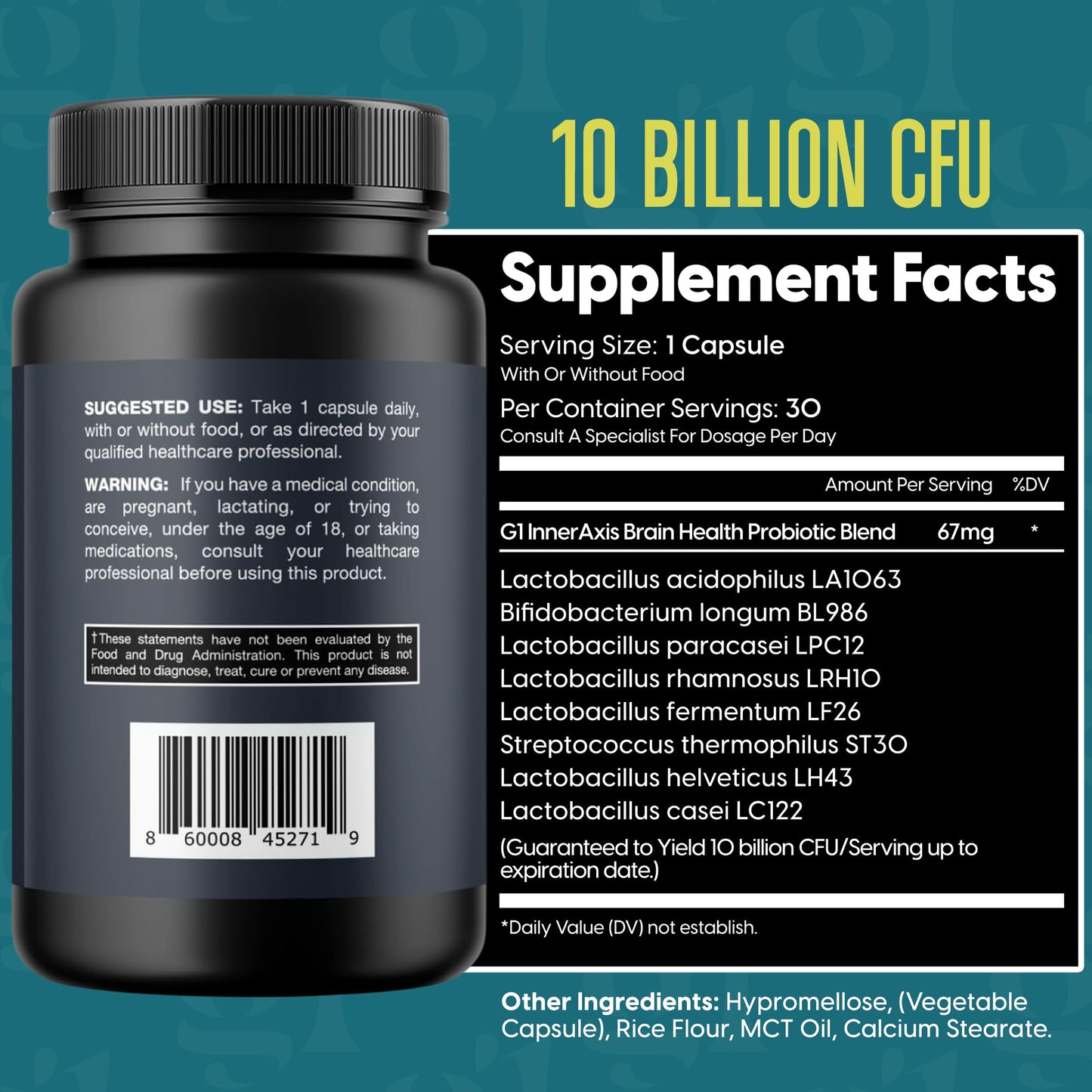 G1 NUTRITION InnerAxis 2-in-1 Brain and Gut Health Probiotic Capsule, 30 Count