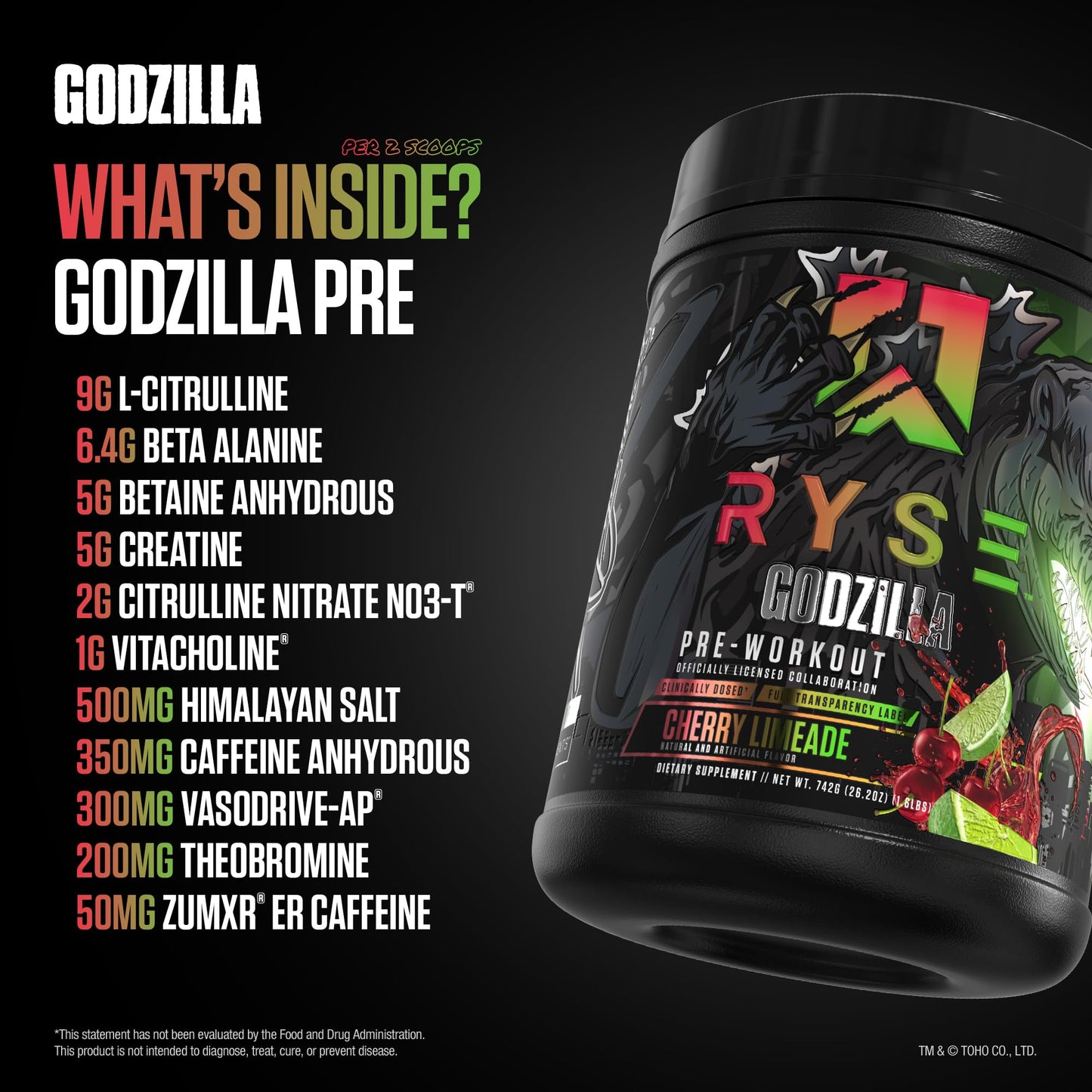 RYSE Up Supplements Godzilla X Noel Deyzel Pre Workout Powder - Cherry Limeade 1.6 Pound