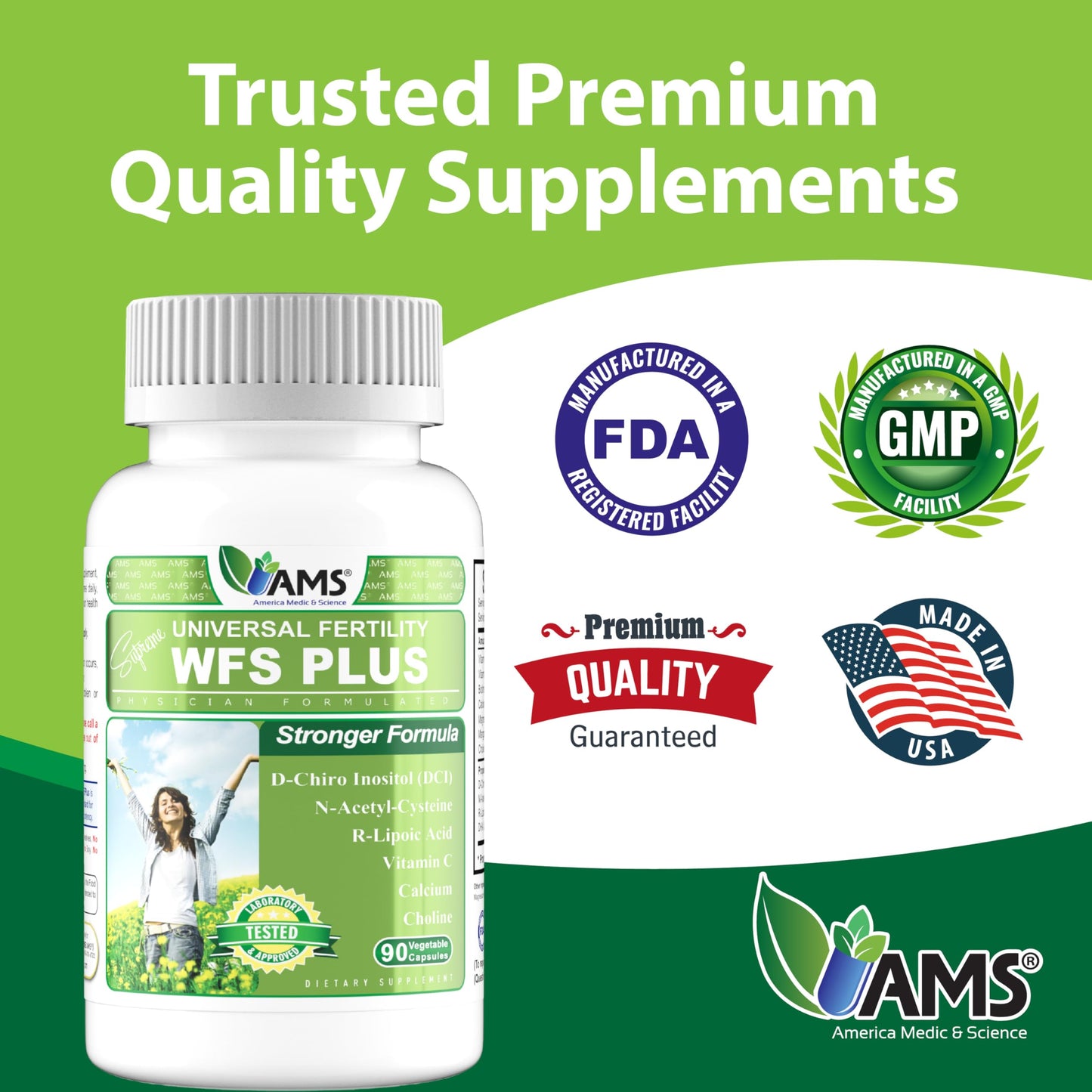 America Medic & Science WFS Plus Fertility Supplements for Women 90 Capsules