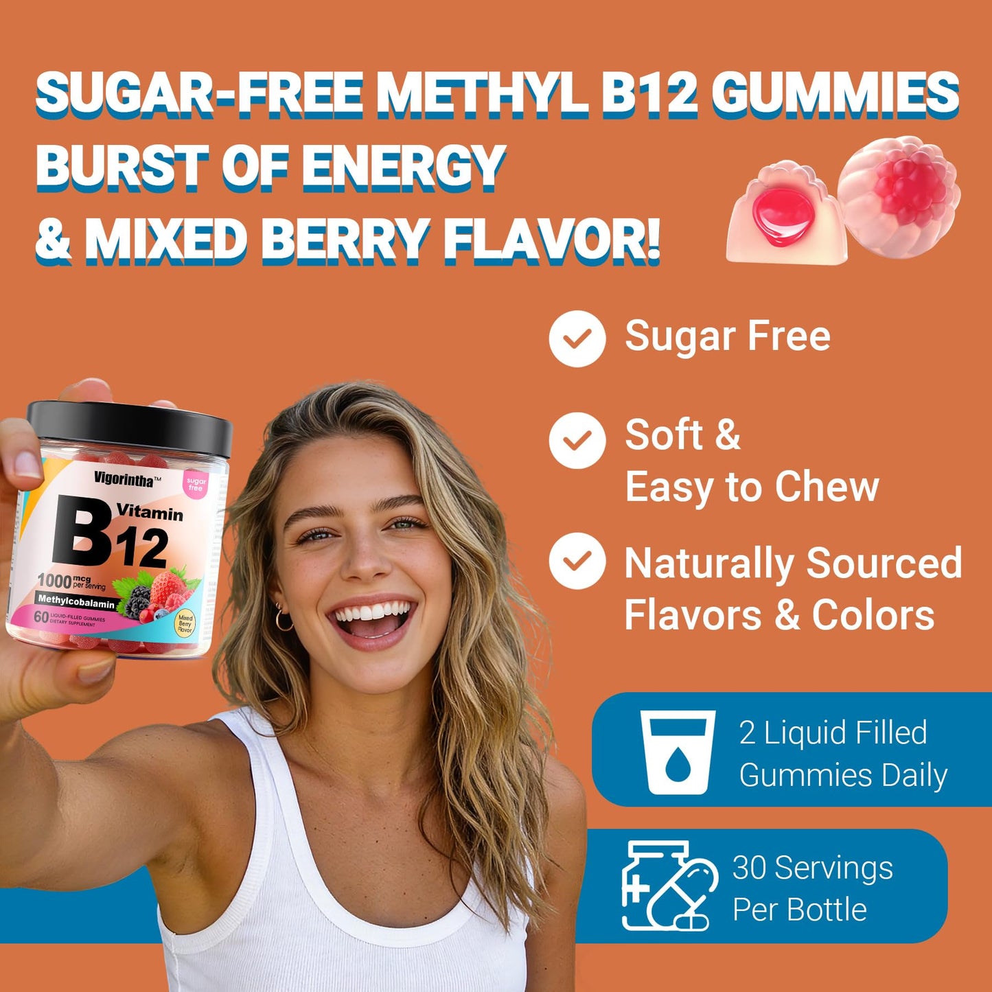 Vigorintha Methyl Vitamin B12 Gummies 1000mcg, 60 Gummies