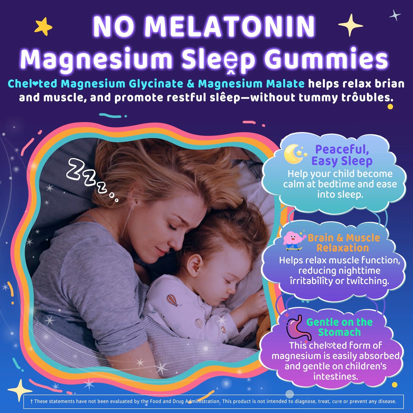 ELLAMENTZ Kids Sleep Gummies No Melatonin Sleep Aid with Magnesium Glycinate, Magnesium Malate, L-Theanine, Lavender, B6, Zinc, D3K2, Restful Sleep and Immune Support, Non-GMO, 120 Gummies