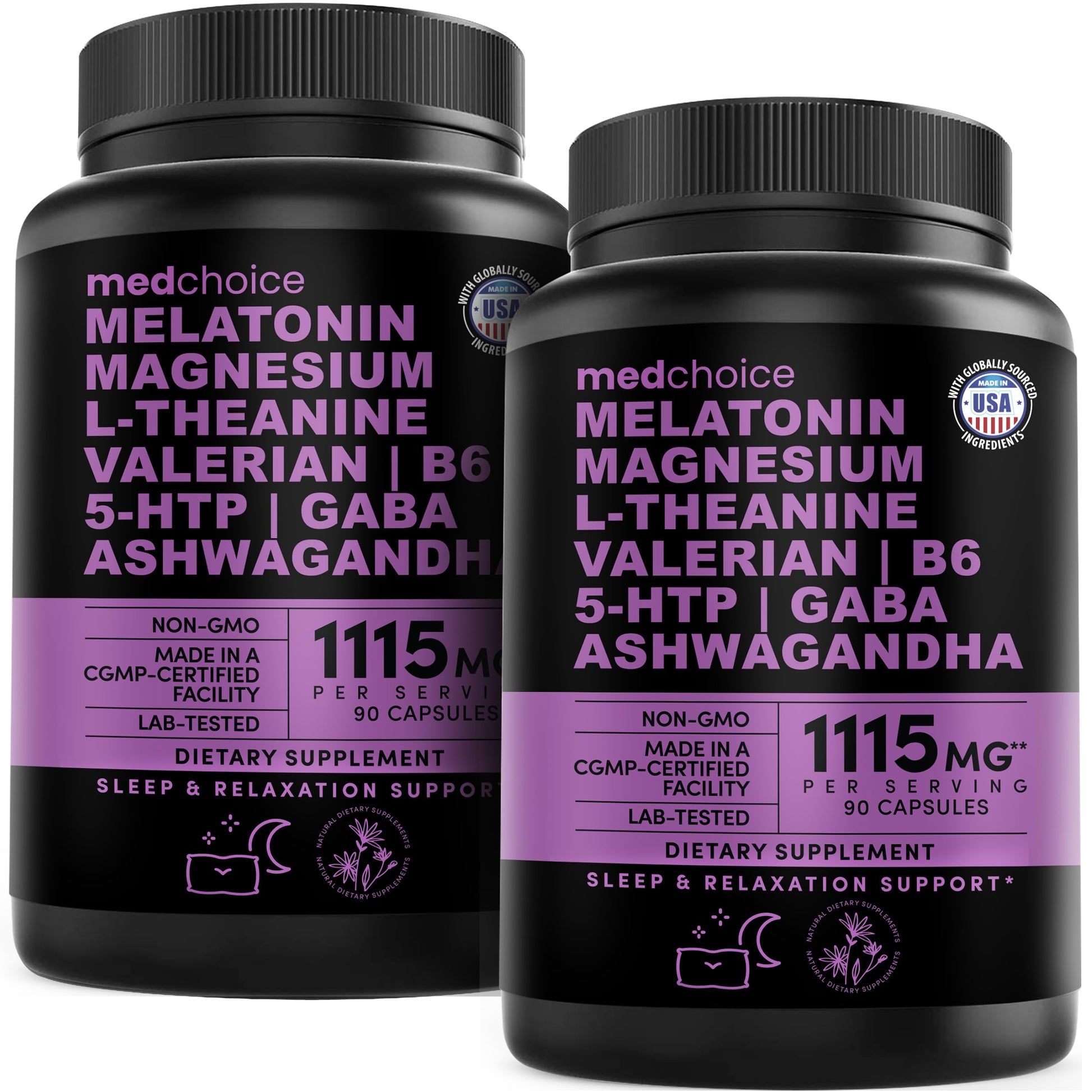 MEDCHOICE 12-in-1 Melatonin Sleep Capsules with 5 mg Melatonin and 500 mg Magnesium Glycinate, Ashwagandha, L-Theanine, Valerian Root, GABA, 5-HTP - 180 Capsules