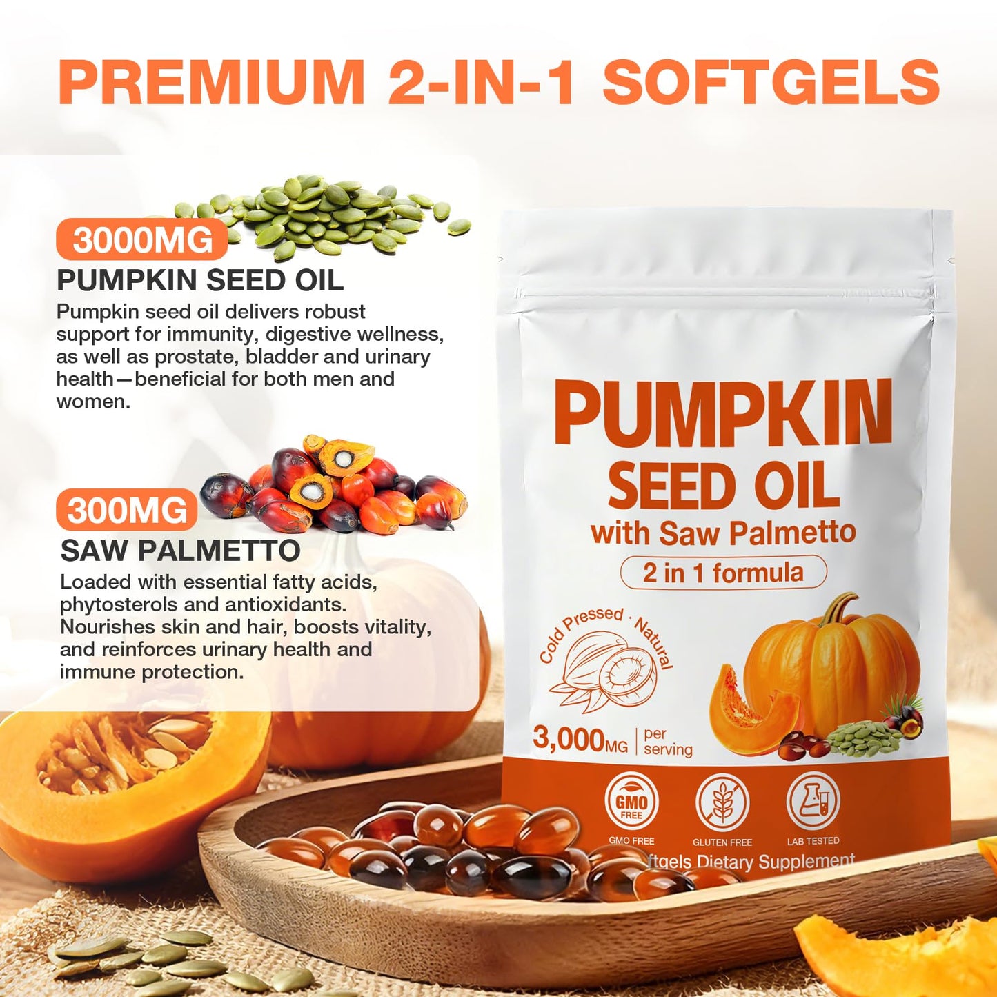 MaxHemp 3000mg Max Strength Pumpkin Seed Oil + Saw Palmetto Softgels, 300 Softgels