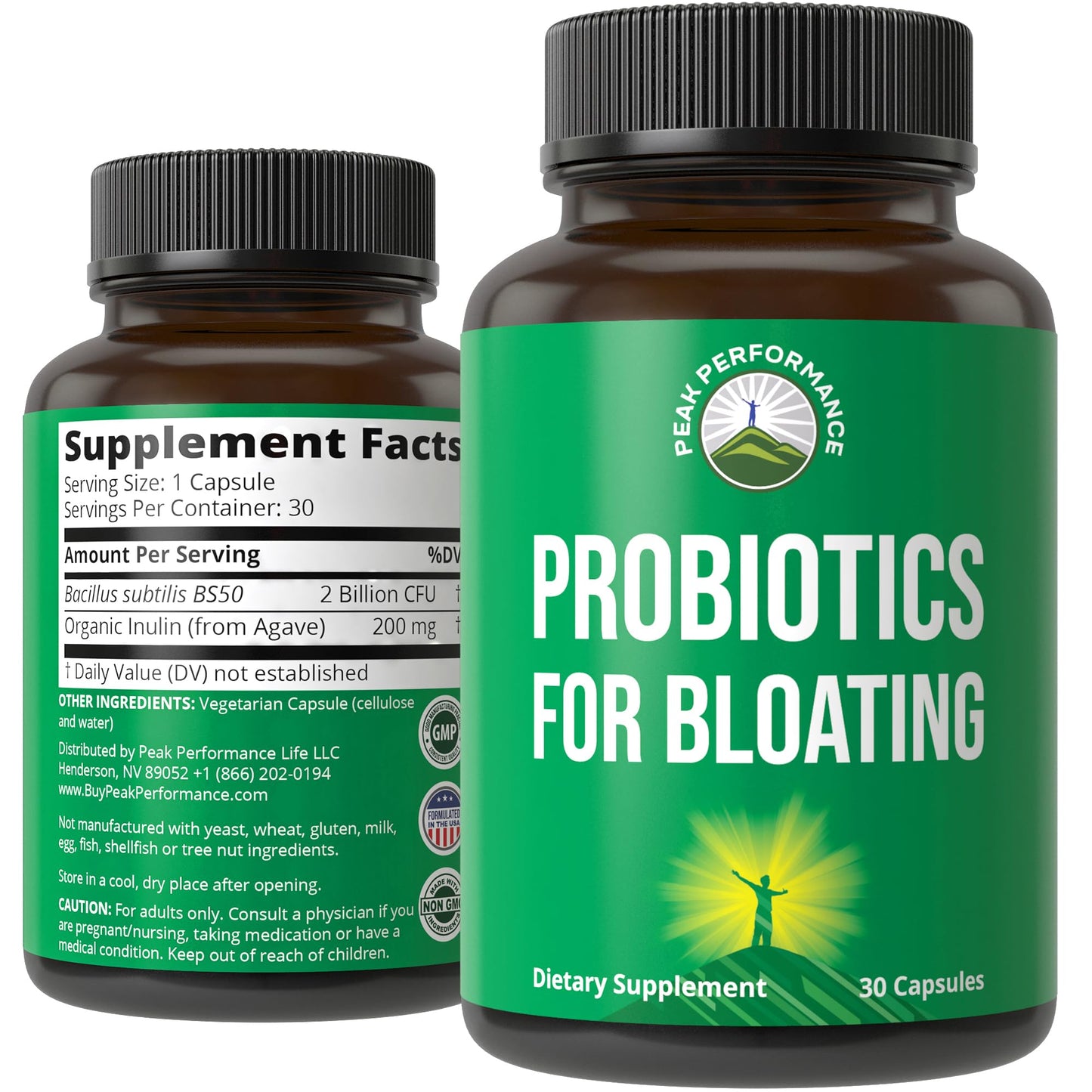 Peak Performance Bloat and Gas Probiotic Capsules, 30 Count