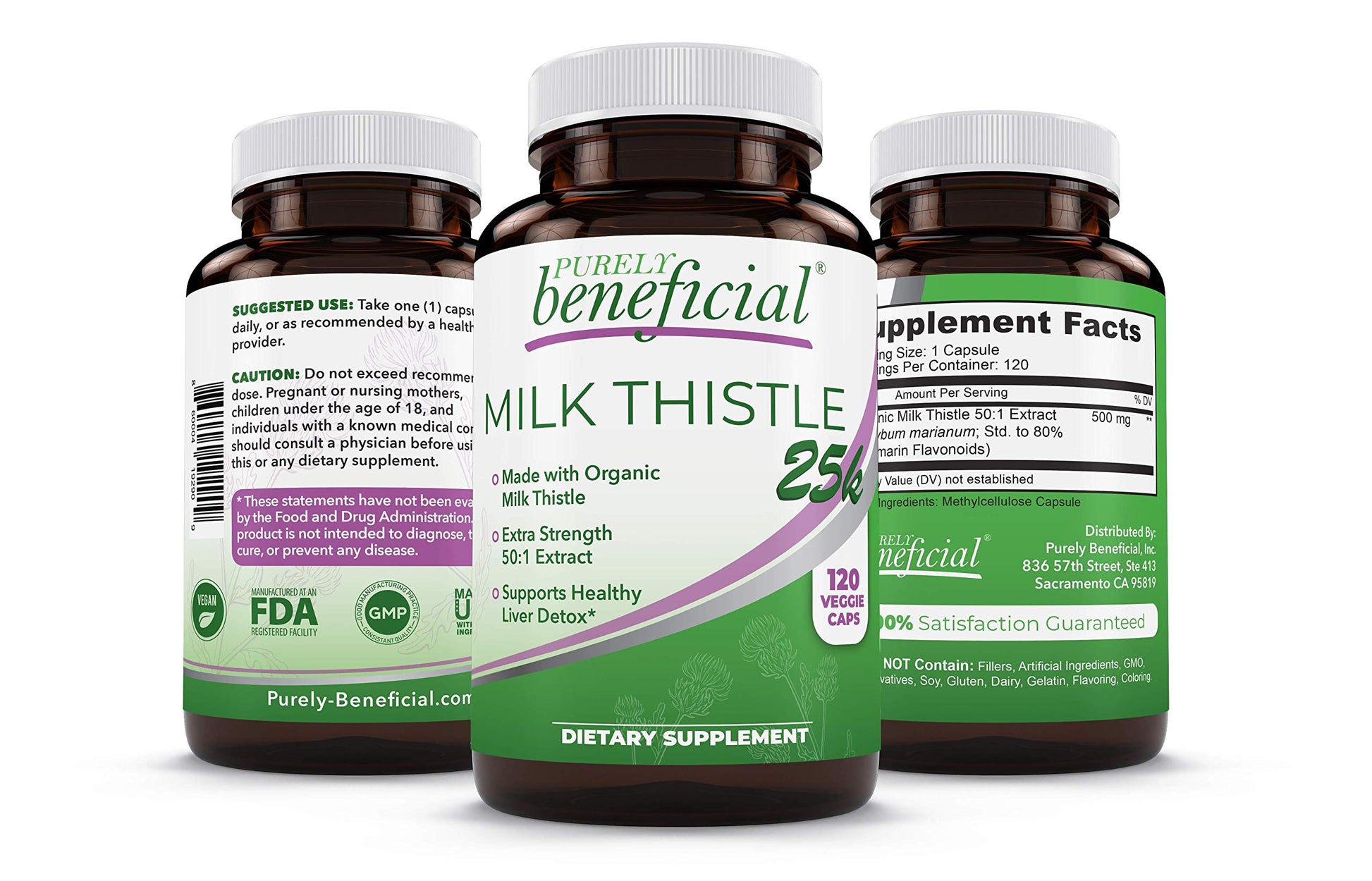 PURELY beneficial Milk Thistle Capsules (50:1 Milk Thistle Extract) Liver Cleanse & Antioxidant Support, 120 Veg Capsules