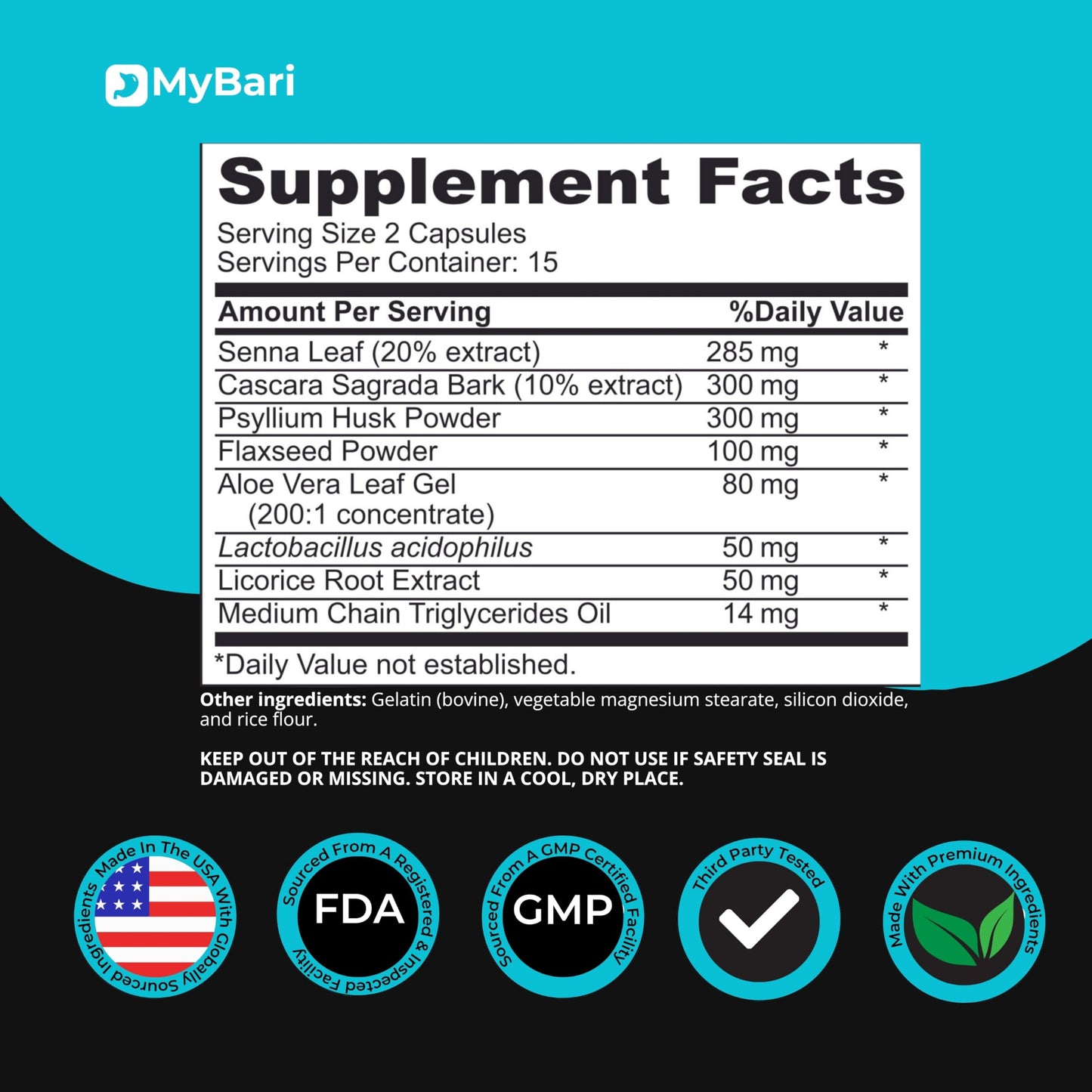 MyBari 15 Day Cleanse - Gut and Colon Support - Advanced Gut Cleanse Detox for Women & Men with Senna, Cascara Sagrada & Psyllium Husk, 30 Capsules