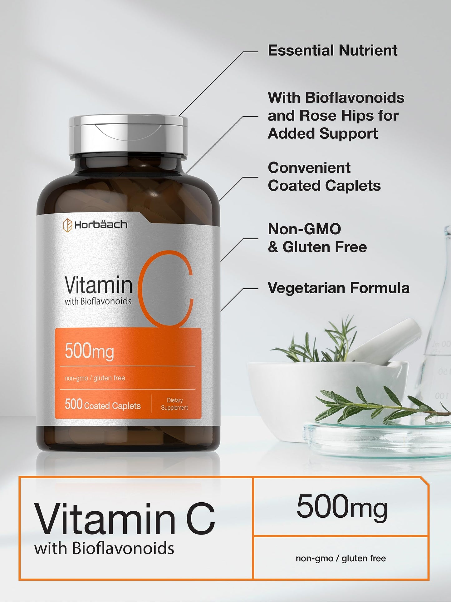 Horbäach Vitamin C 500mg Caplets, 500 Count