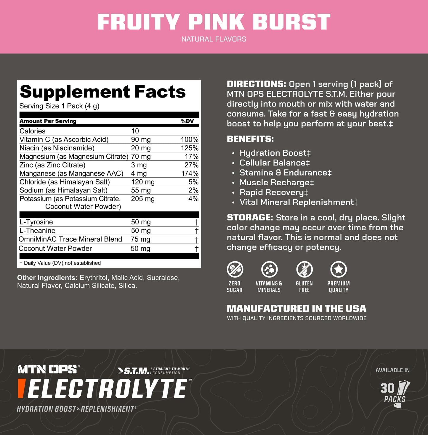 MTN OPS Sugar Free Electrolyte Packets Powder 4 Pack