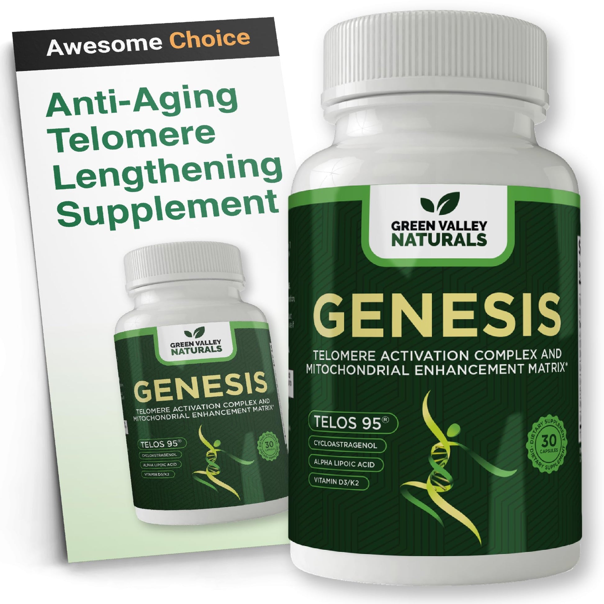GREEN VALLEY NATURALS Genesis Telomere Length Supplement Capsule 60 Count