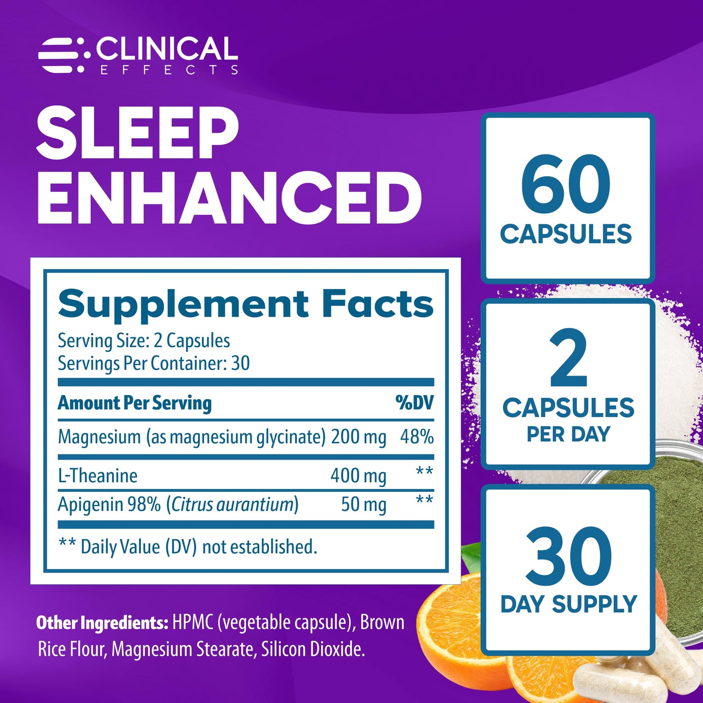 Clinical Effects Sleep Enhanced Magnesium Glycinate, L-Theanine and Apigenin Capsules 60 Count