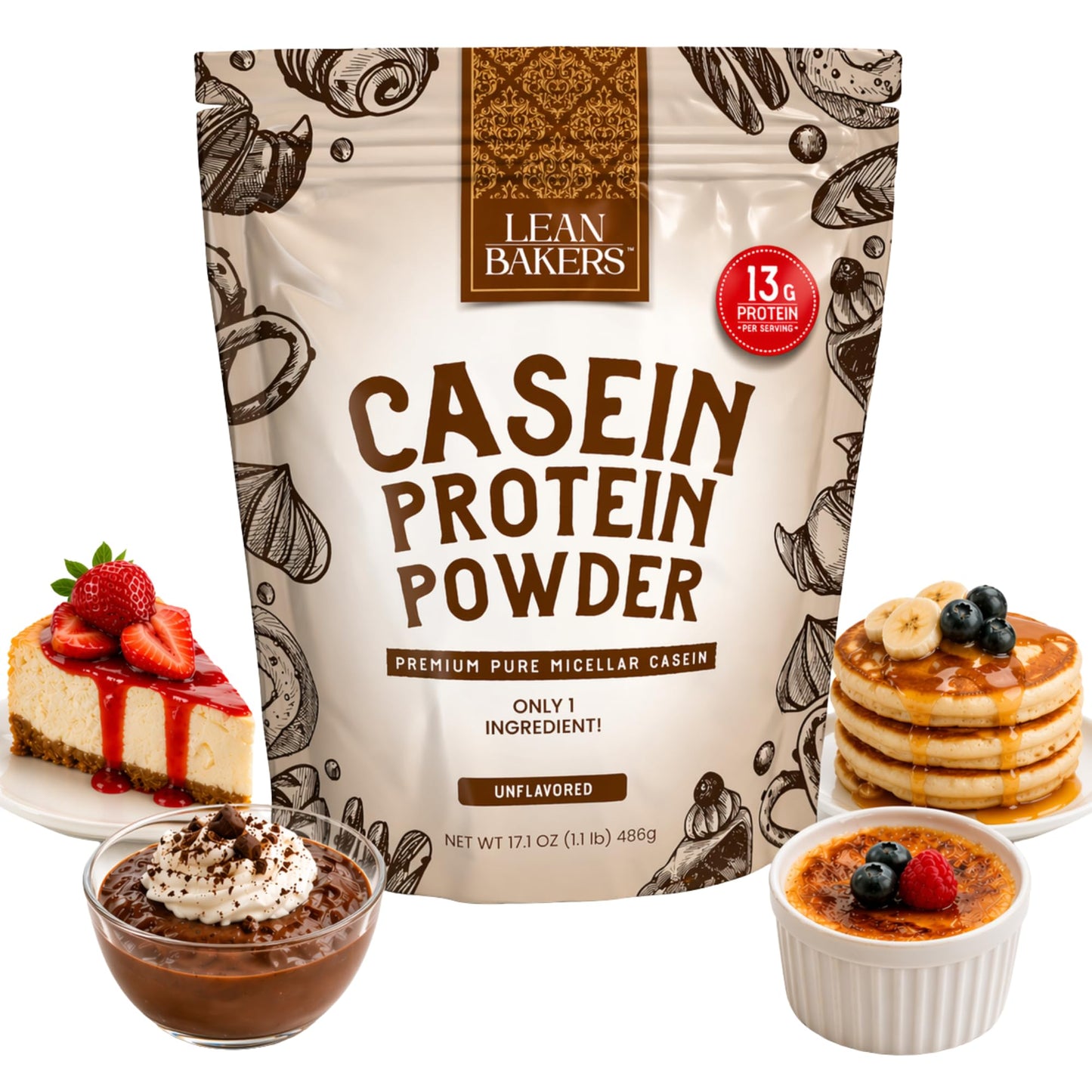 LEANBAKERS Pure Micellar Casein Protein Powder 17.1 oz