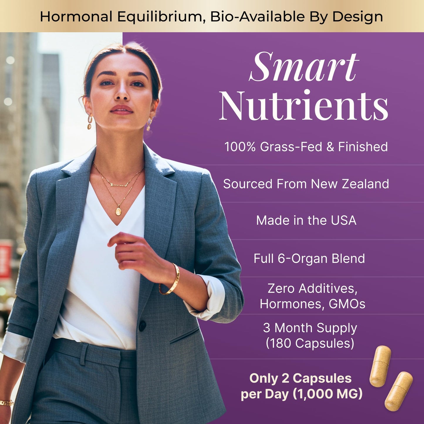 Smart Nutrients Beef Organs Supplement for Women 100% Grass-Fed Capsule, 180 Count