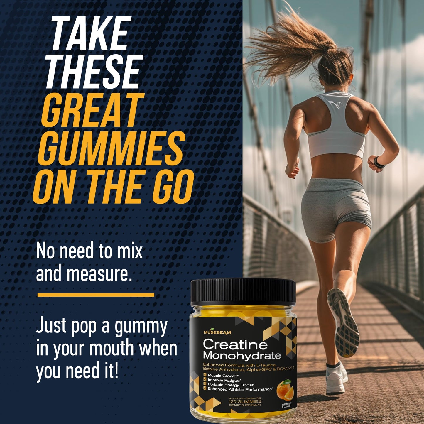 Musebeam Creatine Monohydrate 5000mg Gummies, 120 Count
