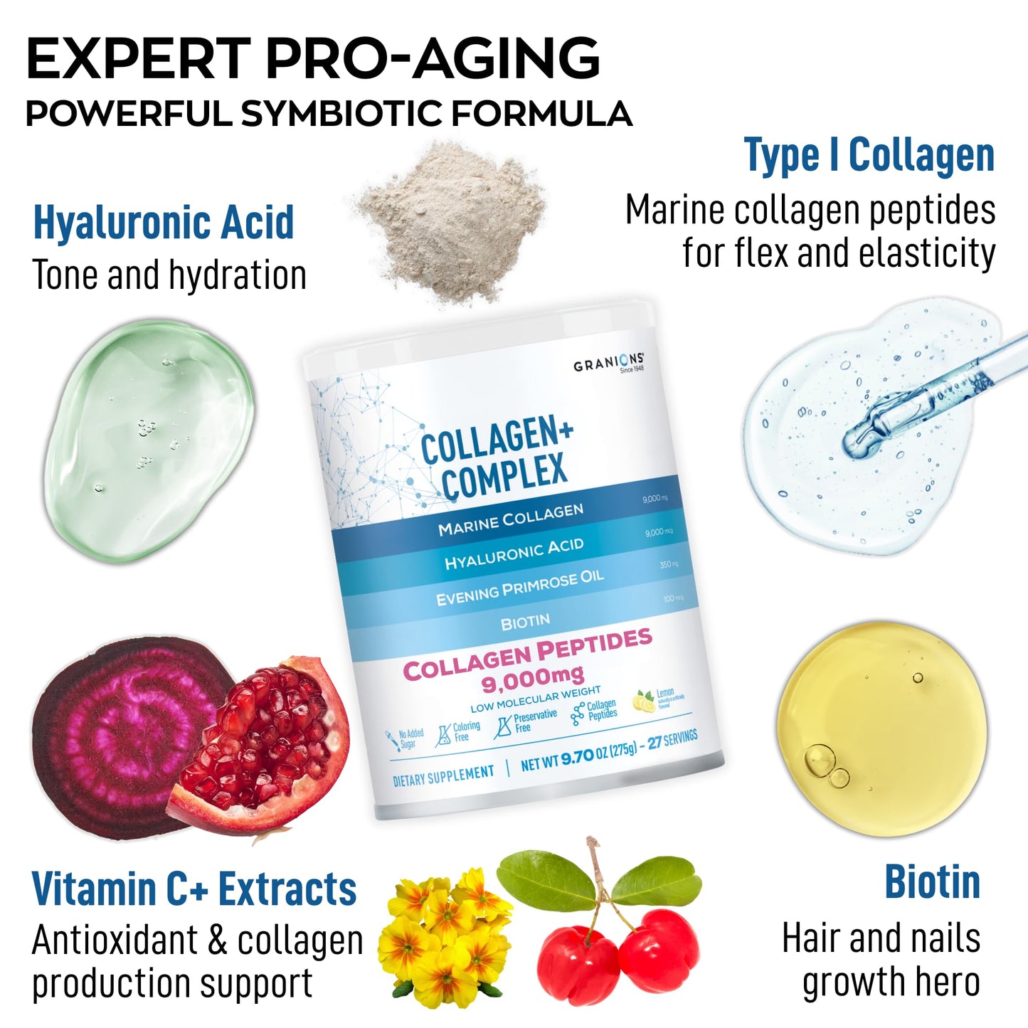 Granions Marine Collagen Powder Supplement, 9.7 Ounce