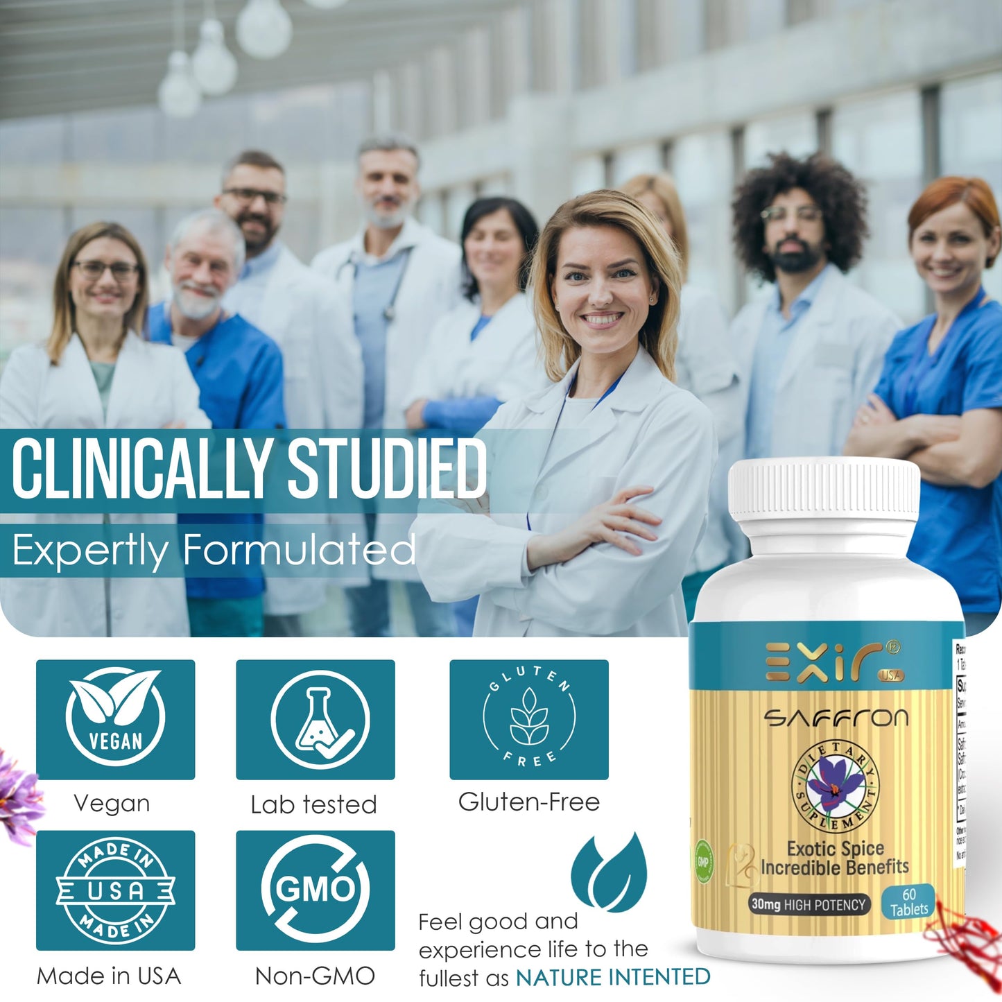 EXIR Saffron Supplement – High Potency 30mg Saffron with Safranal for Memory, Energy, Digestive & Emotional Wellness, 60 Tablets