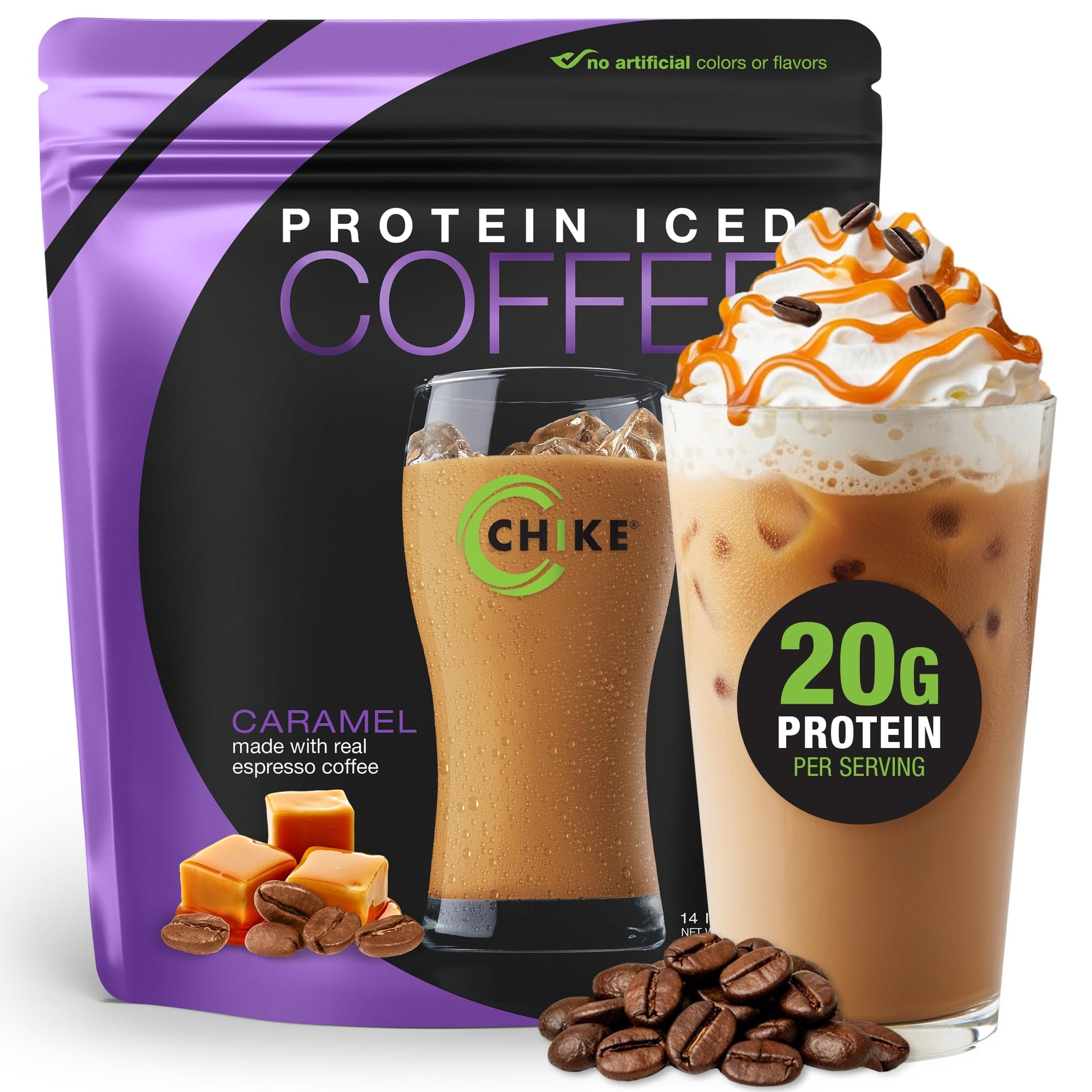 CHIKE Caramel High Protein Iced Coffee Powder, 14.3 Ounce, 14 Servings