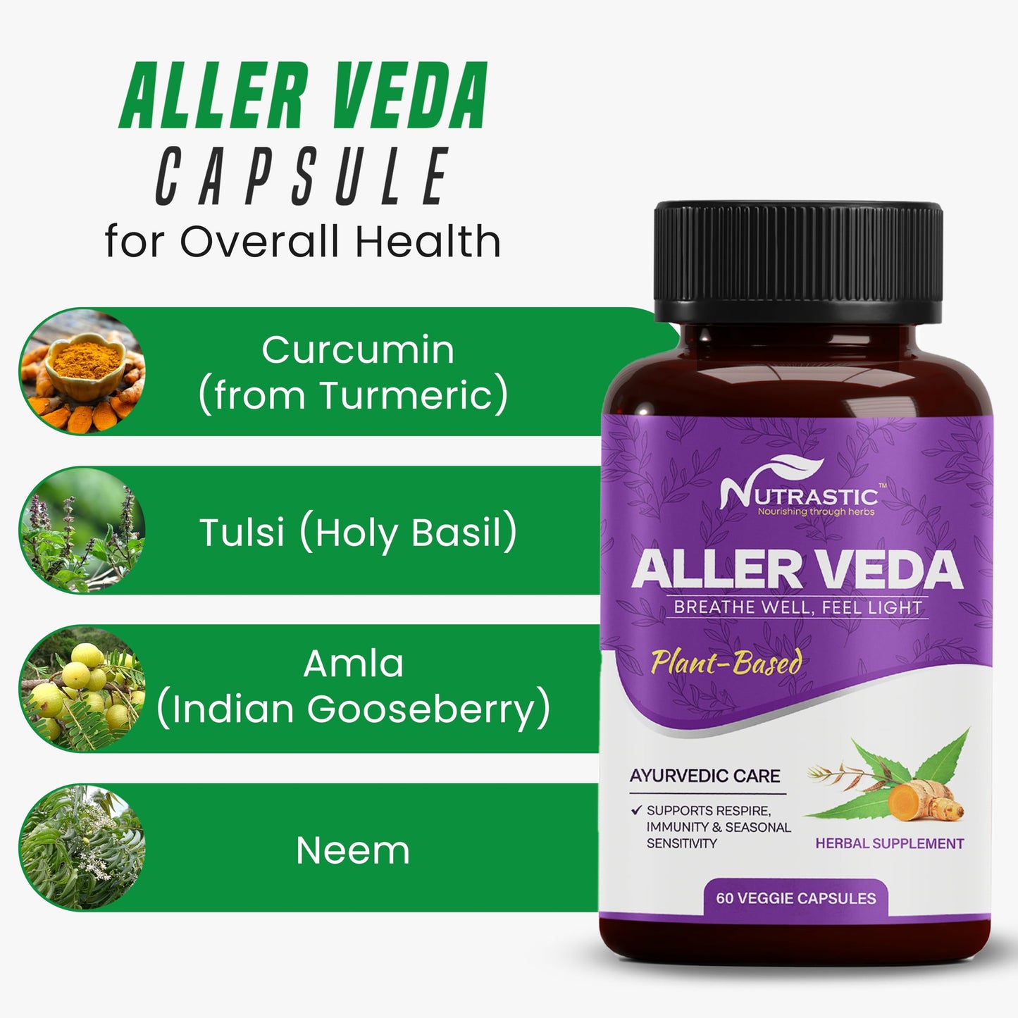 Nutrastic Aller Veda Respiratory Wellness Supplement Capsules, 60 Count