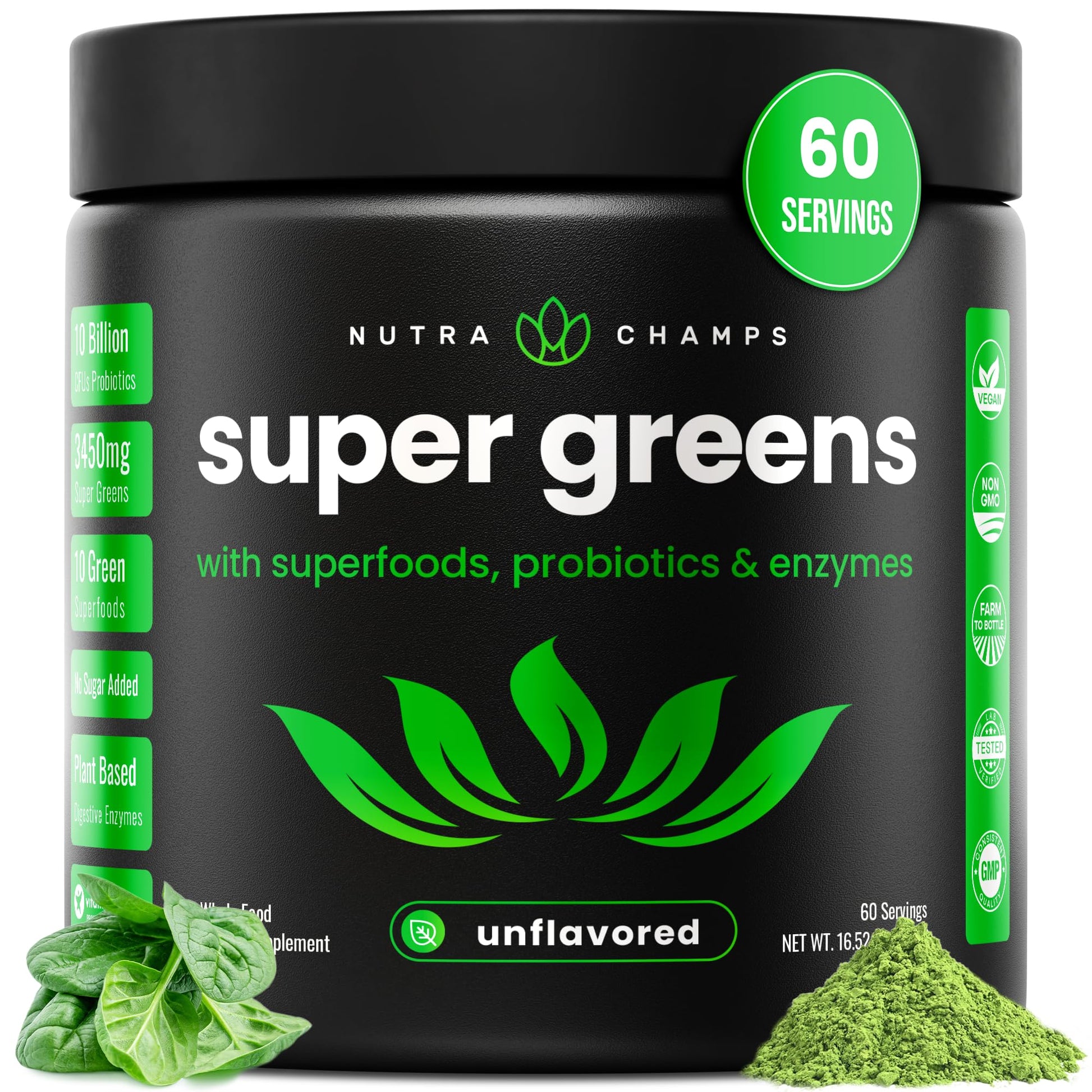 NutraChamps Super Greens Powder Premium Superfood, 18 oz