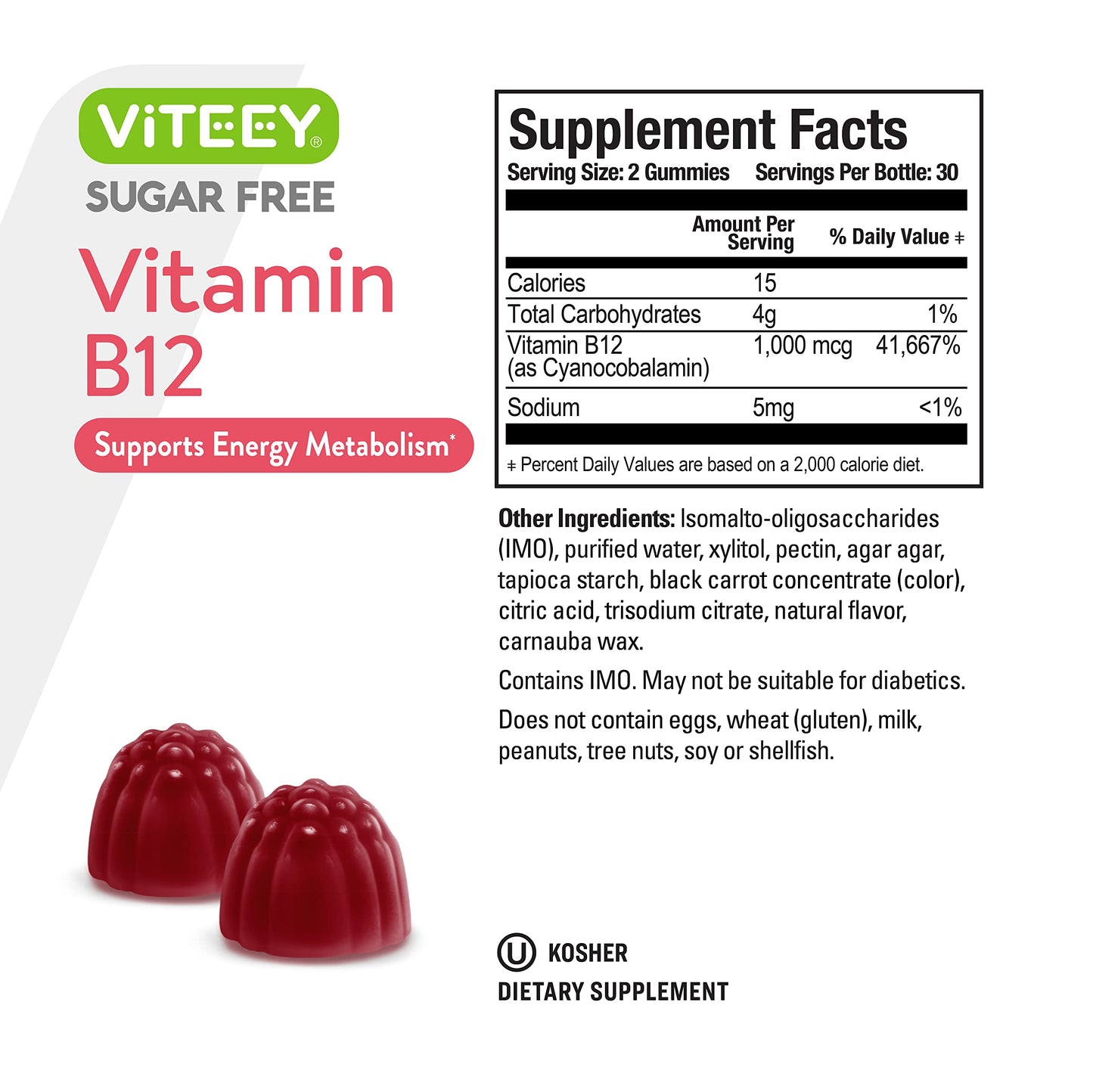 Viteey Vitamin B12 Gummies for Adults & Teens 1000mcg, Sugar Free, 60 Count