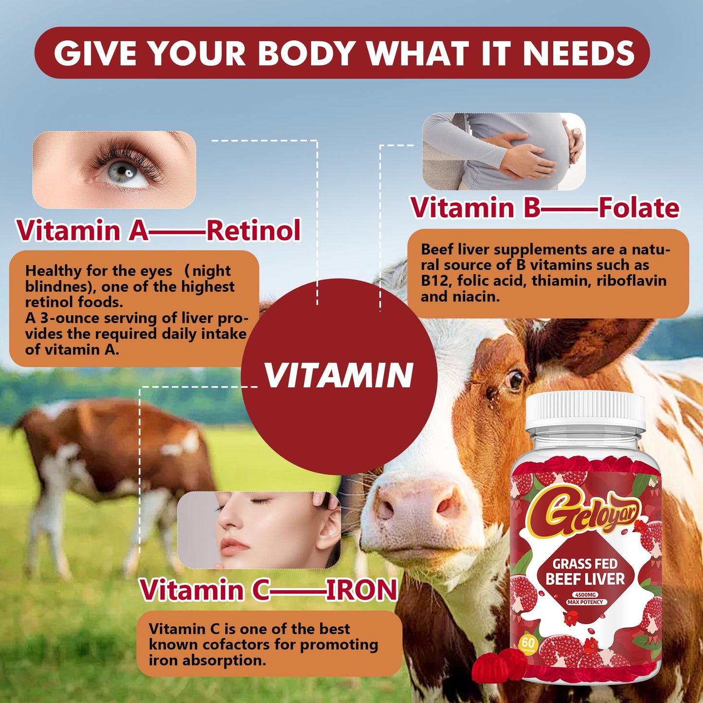 Geloyar Beef Liver Gummies 60 Count