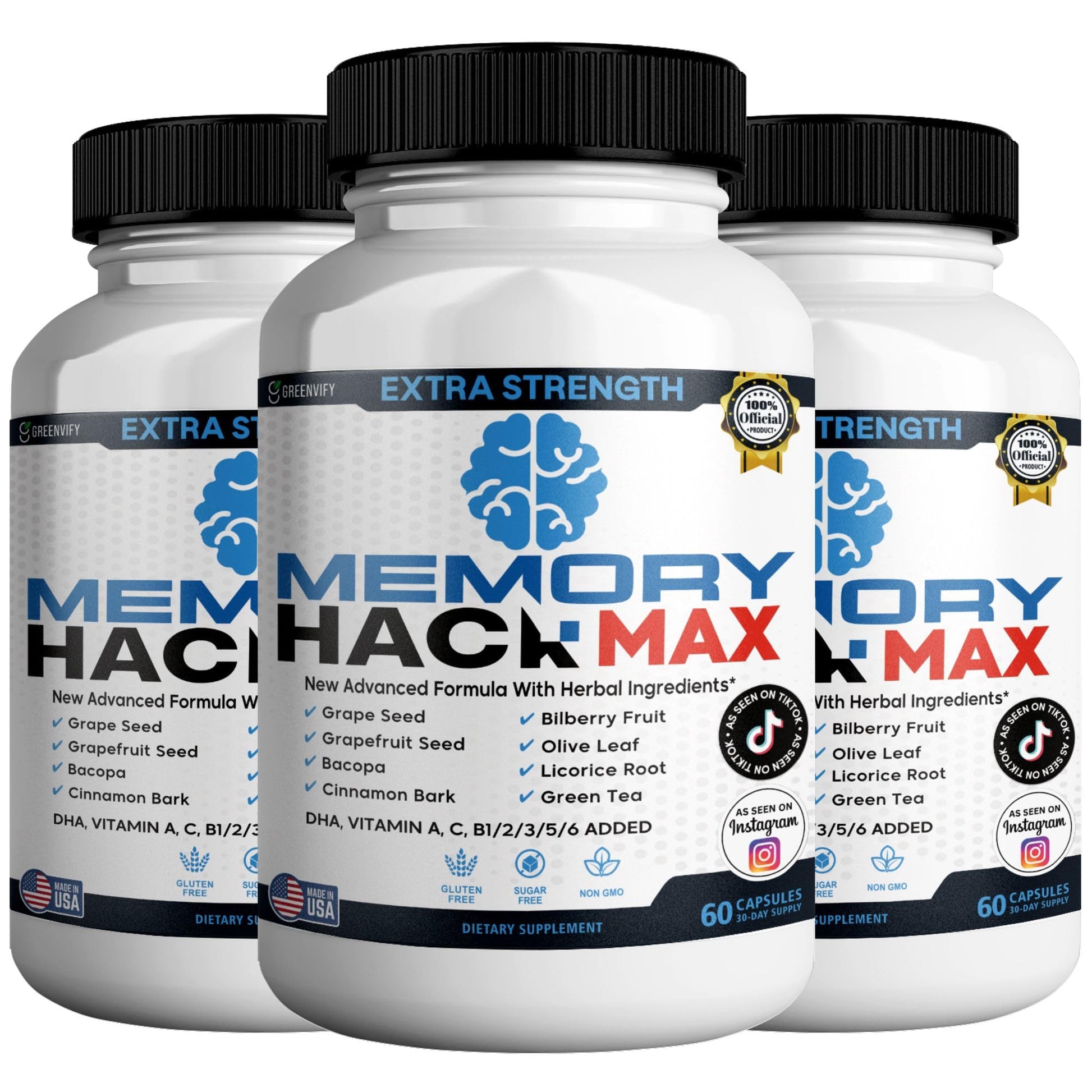 GREENVIFY Memory Hack Max Brain Support Supplement, 60 Capsules