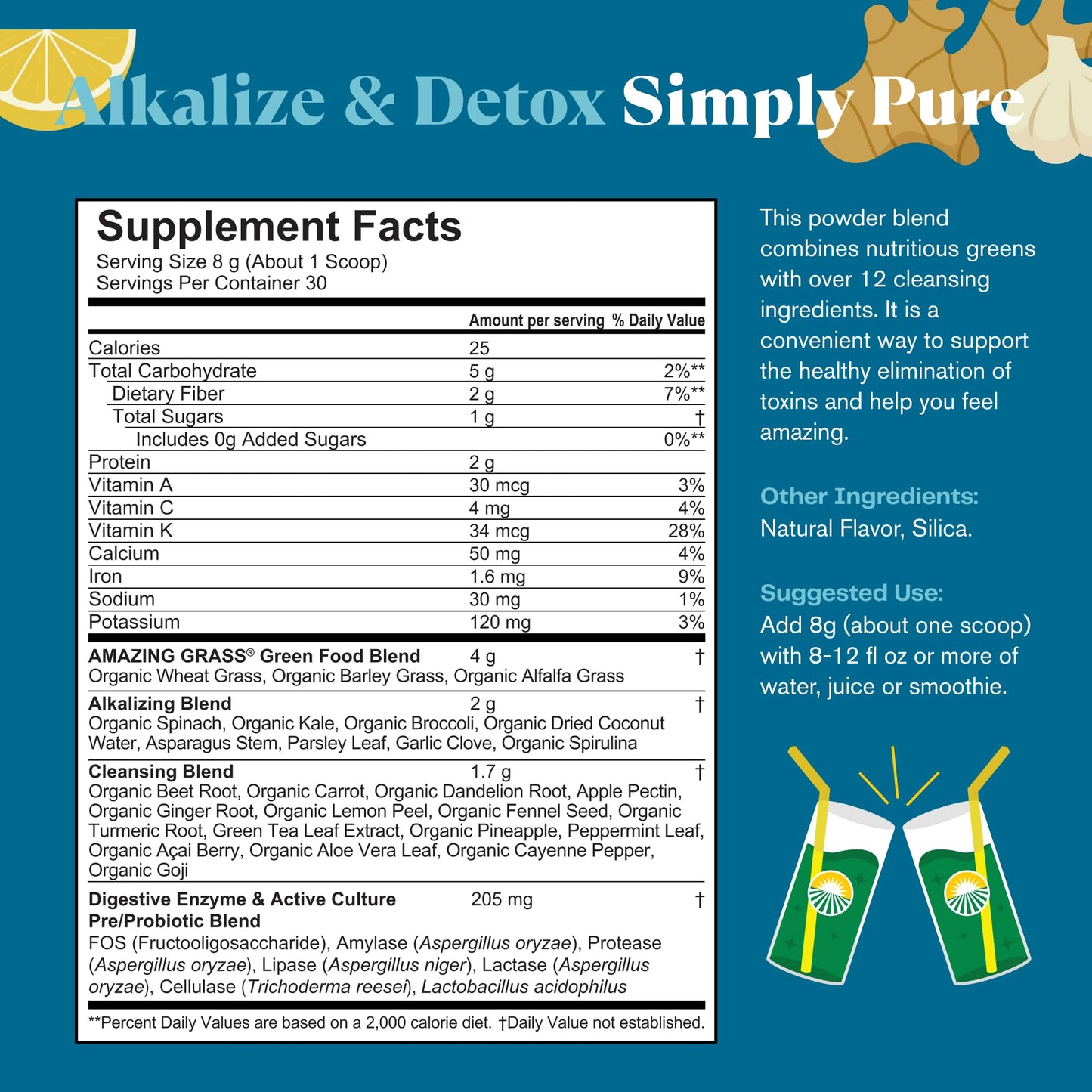 Amazing Grass Greens Blend Alkalize & Detox Powder, 30 Servings, 8.5 oz
