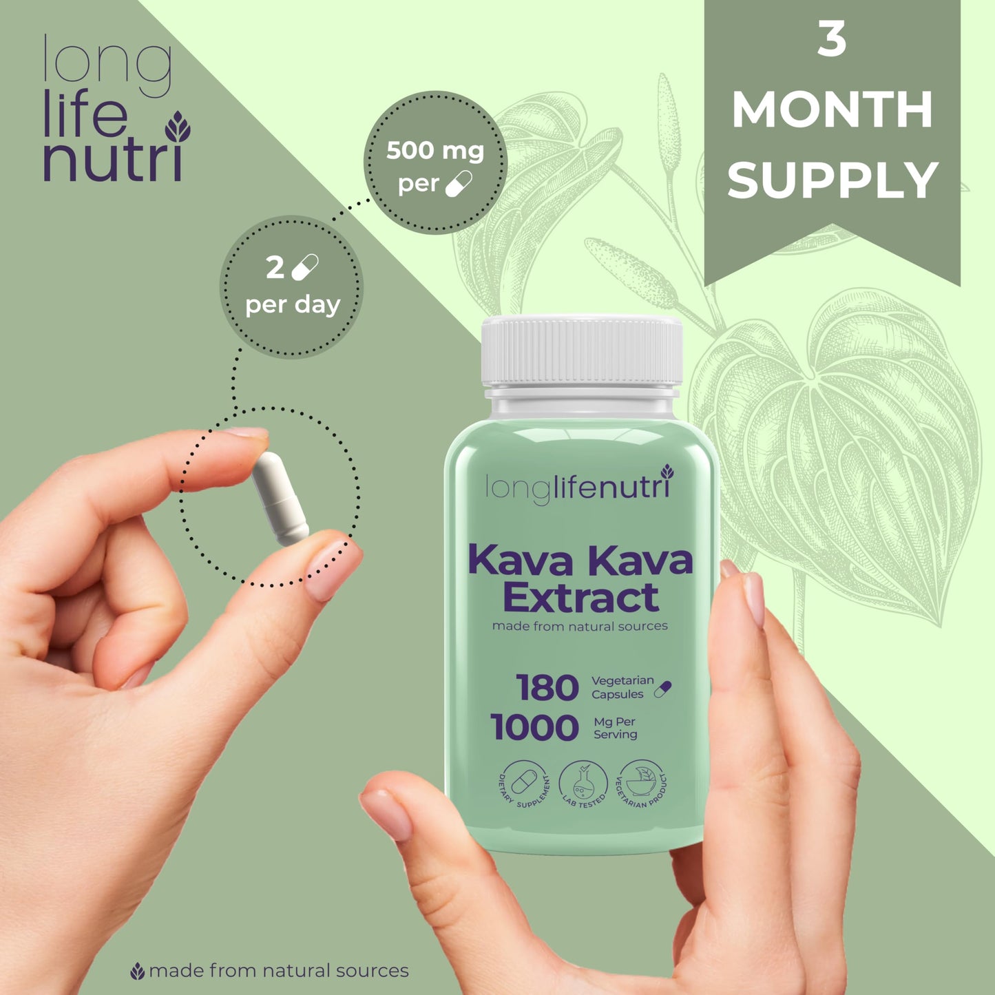 LongLifeNutri Kava Kava Extract Capsule 180 Count