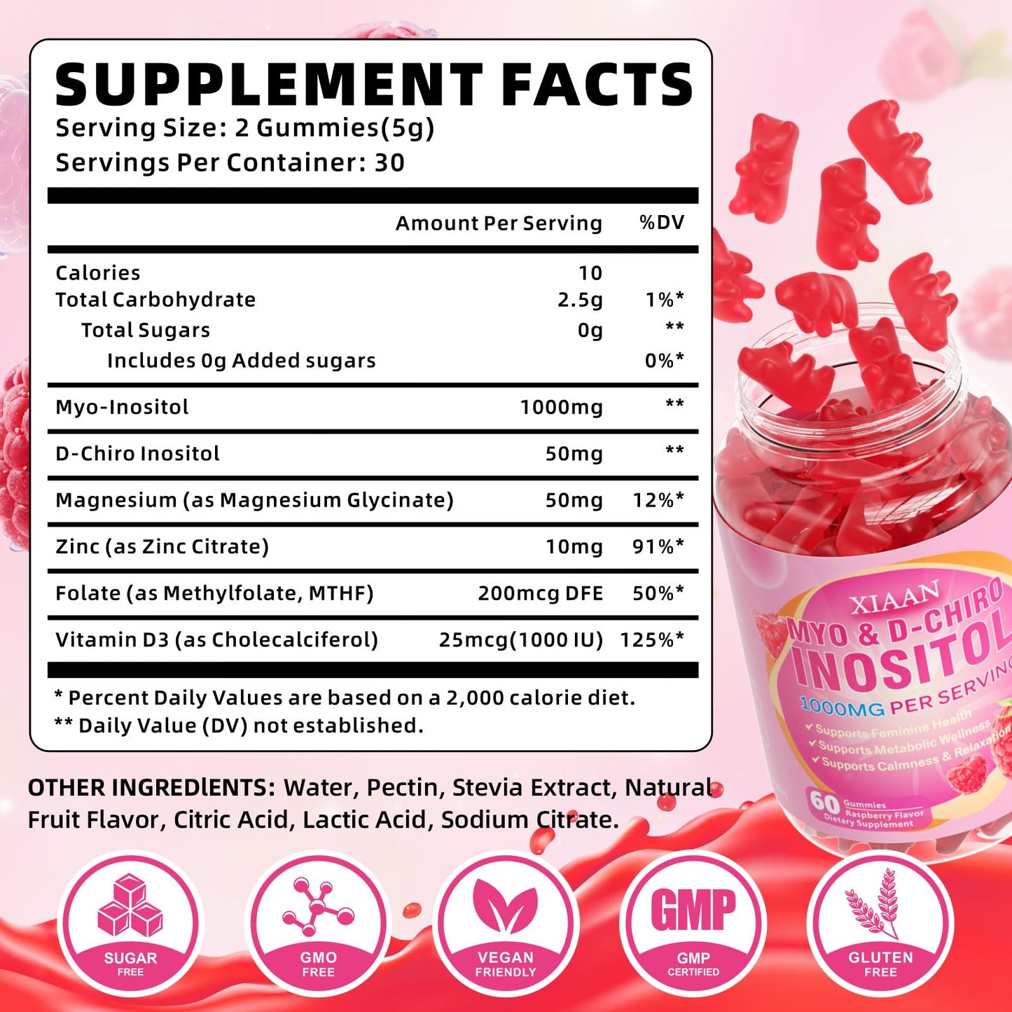 XIAAN Myo Inositol Gummies 1000mg, 60 Count